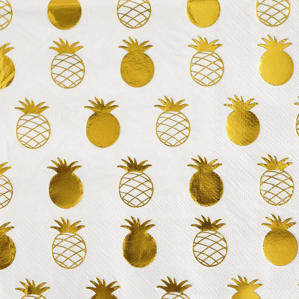 20-Pack Paper Dinner Napkins with Pineapple Design Metallic Gold - Disposable 3 Ply Cocktail Napkins for Parties