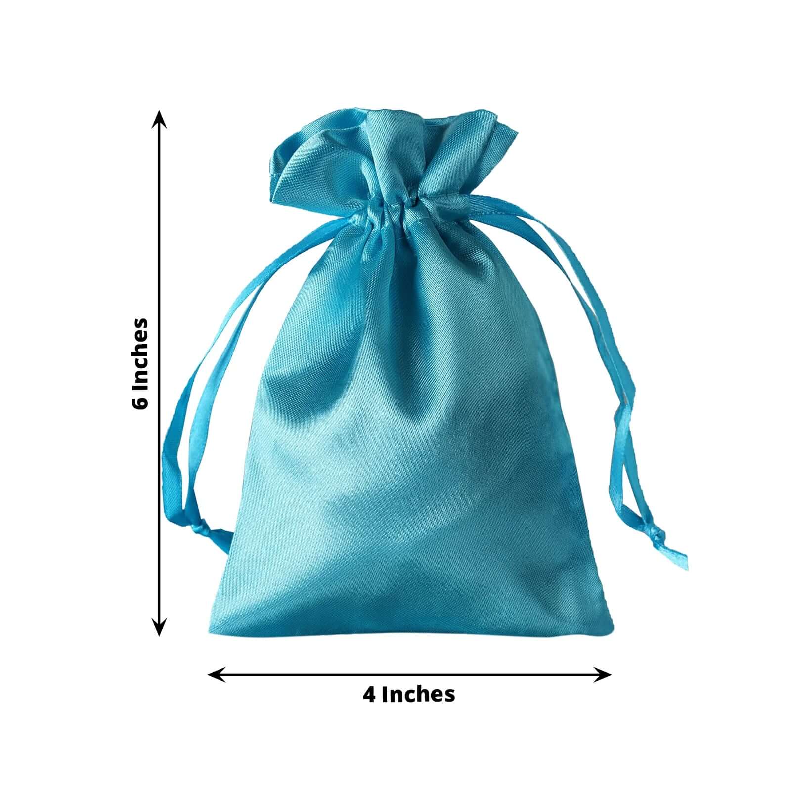 12 Pack 4"x6" Turquoise Satin Drawstring Wedding Party Favor Gift Bags