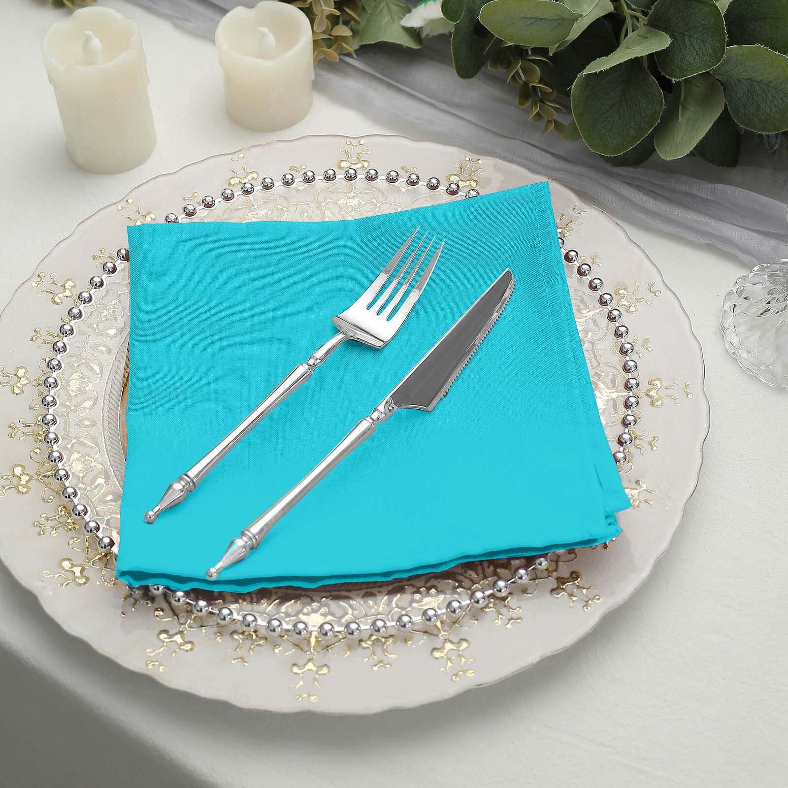 5 Pack Polyester 17"x17" Napkins Turquoise - Durable & Wrinkle Resistant Dinner Napkins