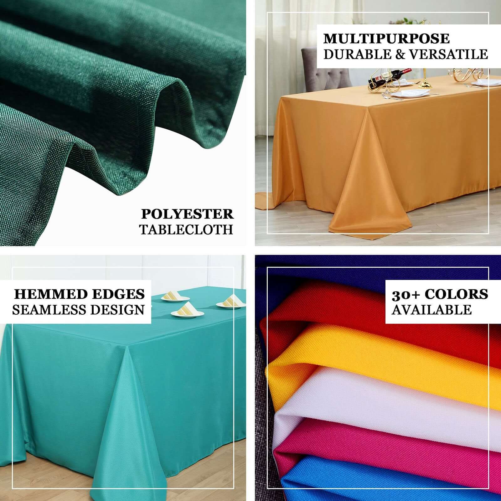 Polyester 90"x132" Rectangle Tablecloth Turquoise - Seamless Wrinkle-Resistant Table Cover