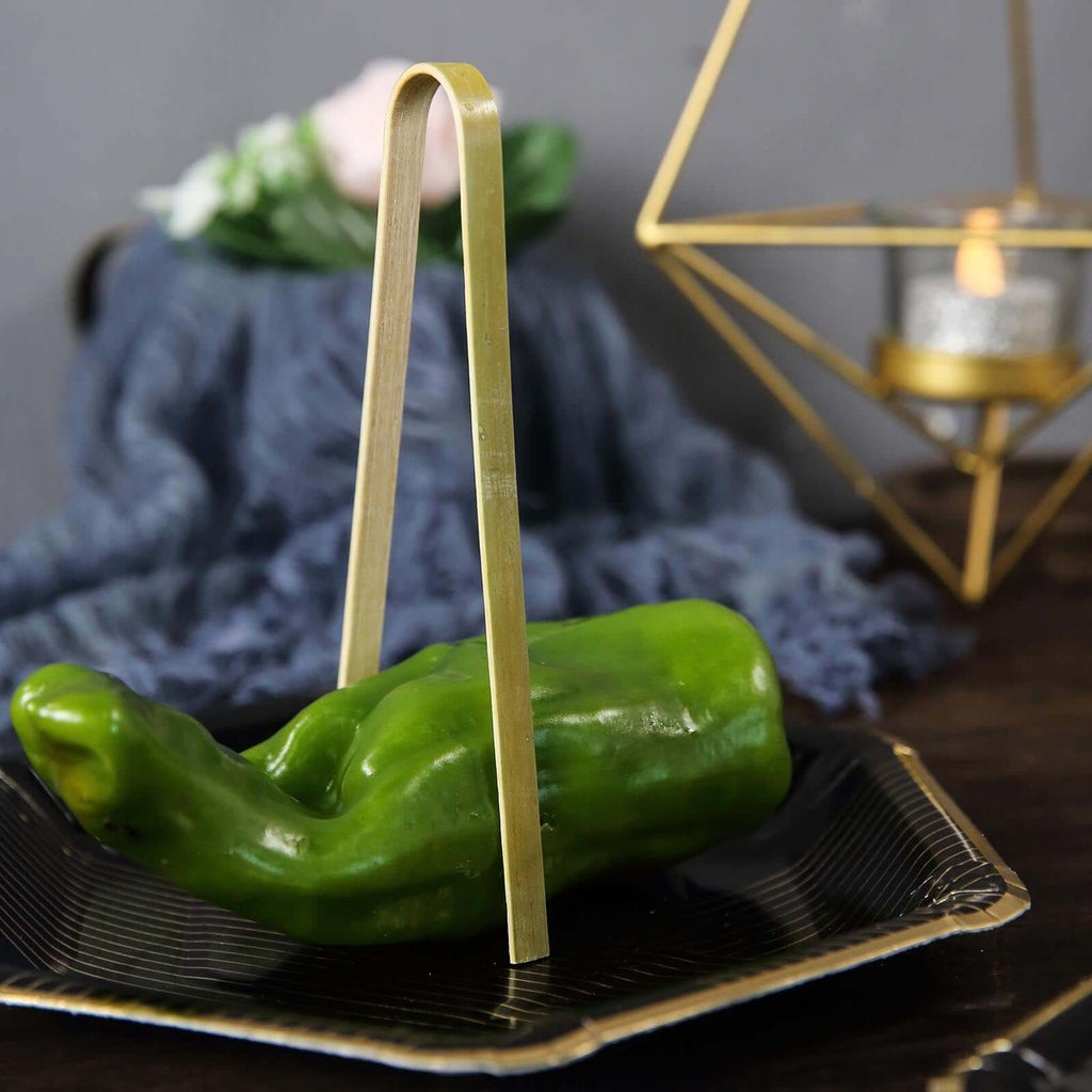 50-Pack Bamboo Wooden Tongs Disposable Flatware Eco Friendly Natural - Biodegradable Party Serving Utensils 6"