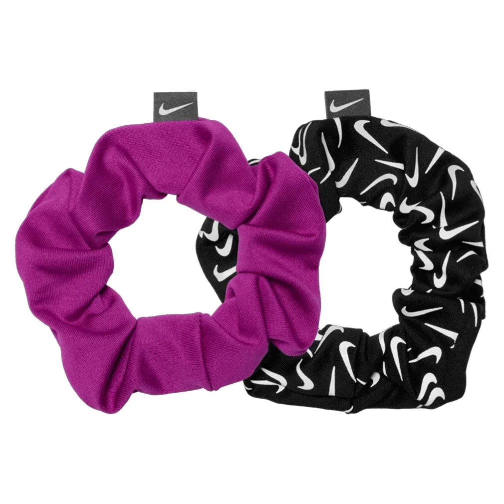 Unisex Gathered Reflective Graphic Hair Ties 2 Pack Hot Fuchsia and Black - Bell Racket Store