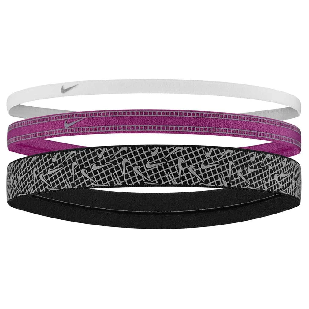 Unisex Mixed Width Reflective Graphic Headbands 3 Pack White and Hot Fuchsia - Bell Racket Store