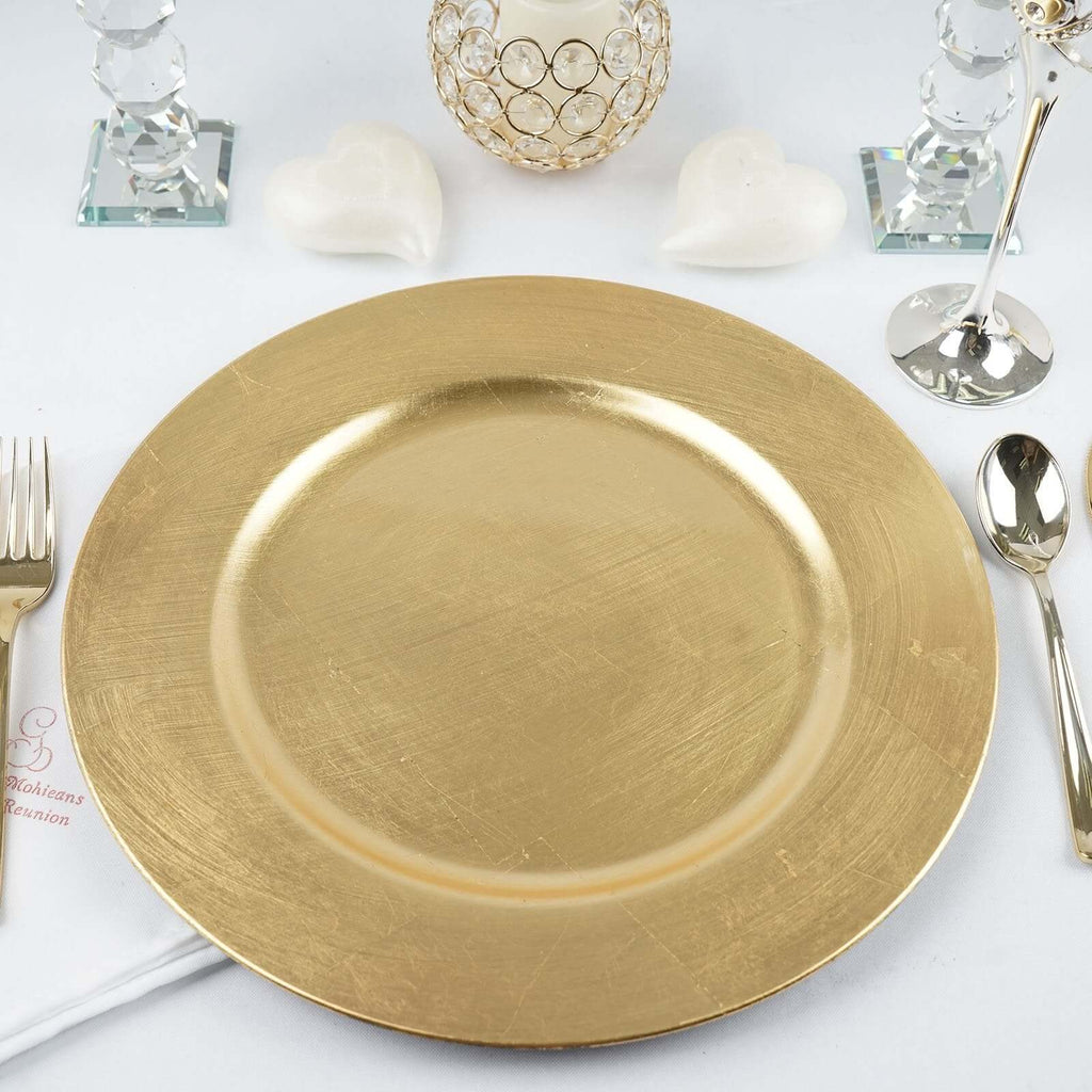 6-Pack Acrylic Round Charger Plates 13" in Metallic Gold, Dinner Party Decor Charger Tableware