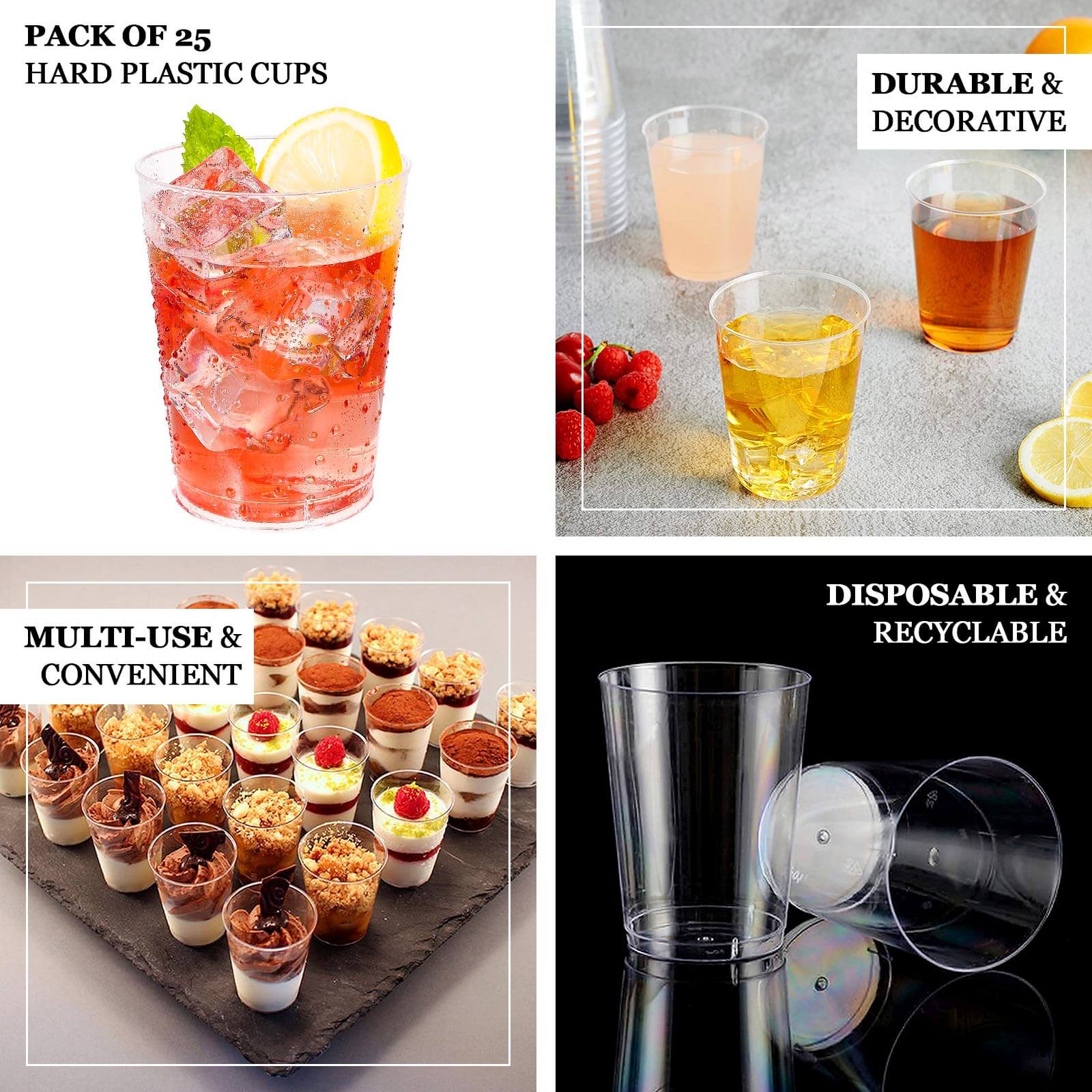 25-Pack Plastic Tumbler Cups Clear - Stylish Disposable Party Glasses 10oz
