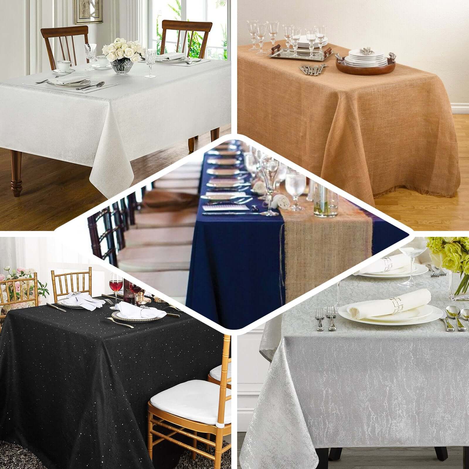 Faux Linen 90"x156" Rectangular Tablecloth White - Slubby Texture Wrinkle-Resistant Seamless Table Cover for Weddings and Events