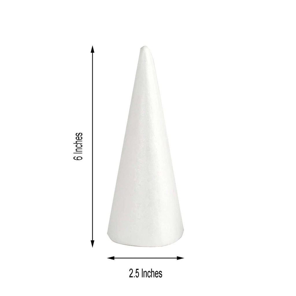 24 Pack 6" White Styrofoam Cone, Foam Cone For DIY Crafts