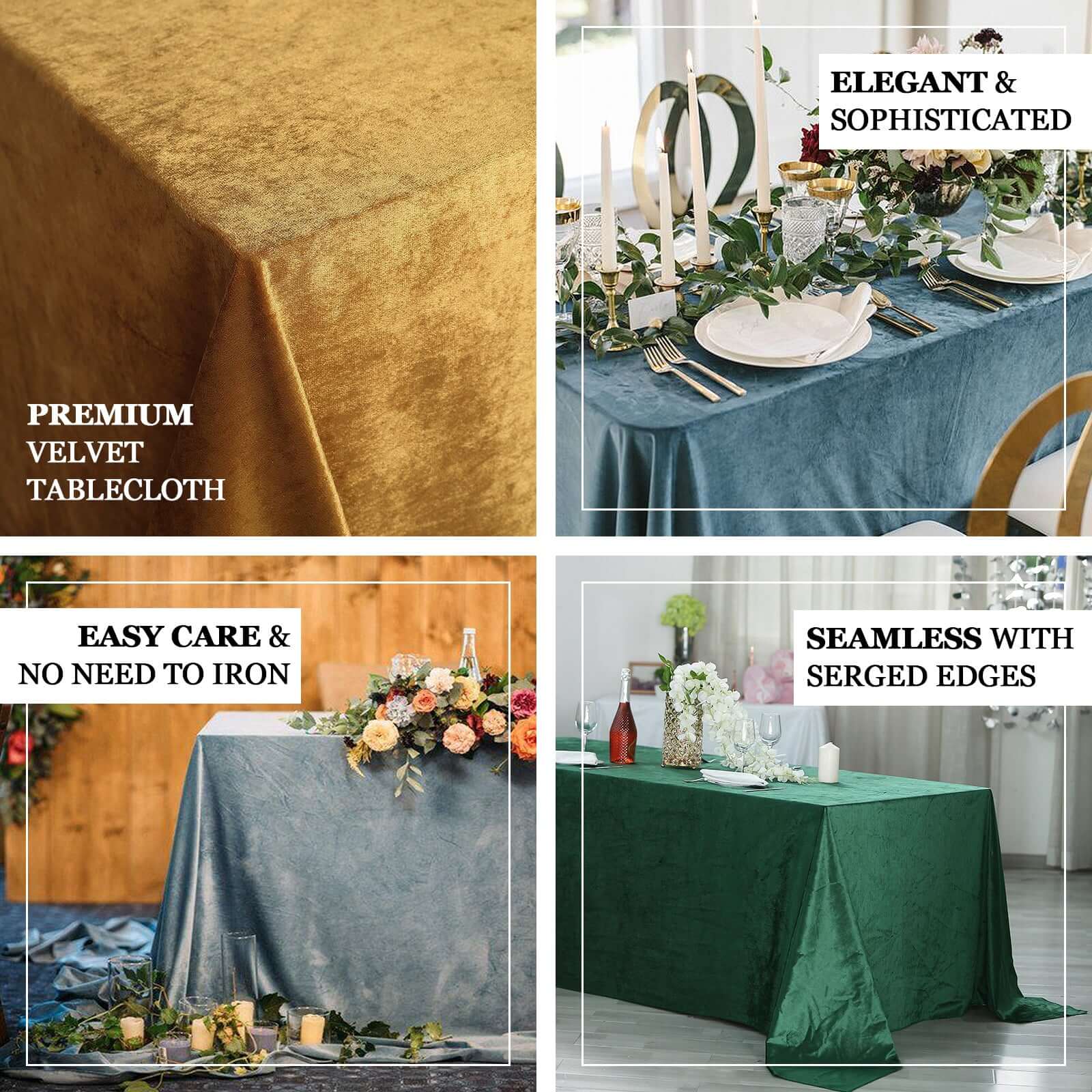 Premium Velvet 90"x156" Rectangle Tablecloth Black - Reusable Soft & Stylish Seamless Table Cover for Sophisticated Weddings & Events