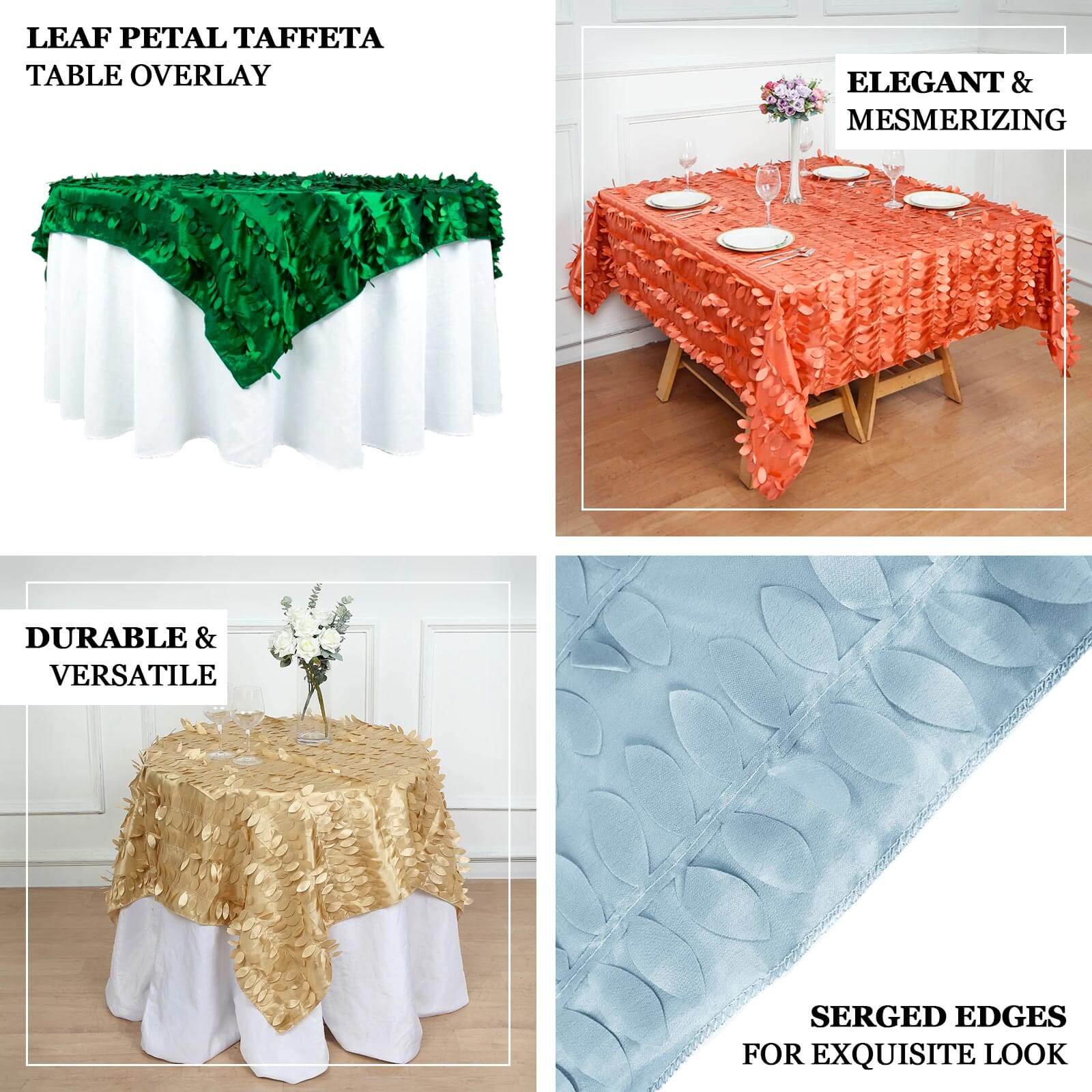 Taffeta 72"x72" Table Overlay Square Tablecloth Champagne - 3D Leaf Petal Table Cover