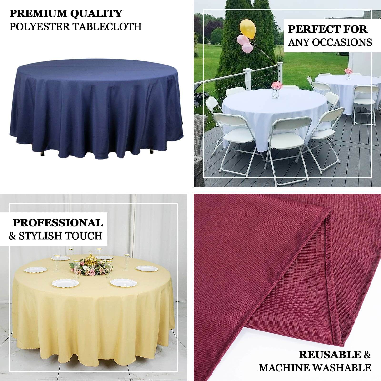Premium Polyester 108" Round Tablecloth Ivory - Wrinkle-Resistant 220GSM Table Cover