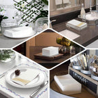 25 Pack Linen-Like Paper 8"x4" Napkins White with Metallic Gold Foil Wave Design - Soft & Absorbent Airlaid Hand Towels for Exquisite Weddings & Events