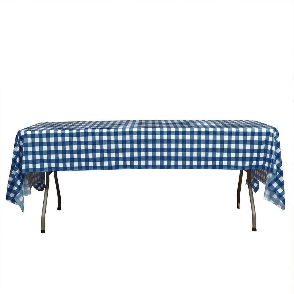5-Pack Plastic Table Covers Navy Blue Checkered Rectangle - Durable PVC Disposable Covers for Events 54"x108"