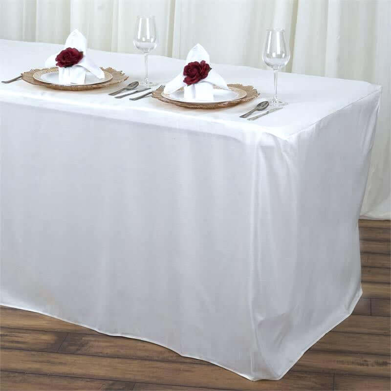 Fitted Polyester 72"x30" Rectangle Tablecloth White - Durable and Easy to Maintain Table Cover for Weddings & Banquets