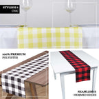 Polyester 14"x108" Table Runner Black/White - Gingham Plaid Design