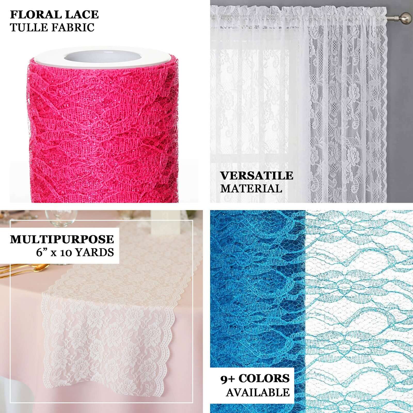 6"X10 Yards Serenity Blue Floral Lace Shimmer Glitter Tulle Fabric Bolt