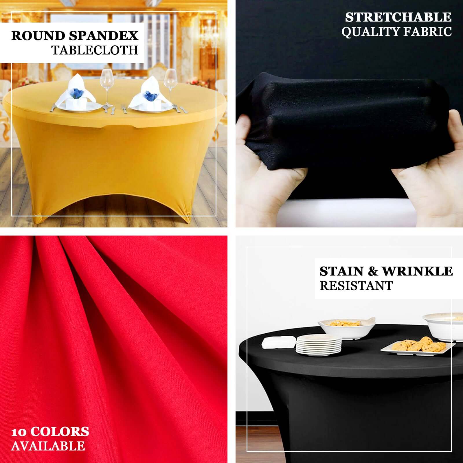 Stretch Spandex 5ft Round Tablecloth Black - Durable Form-Fitting Table Cover
