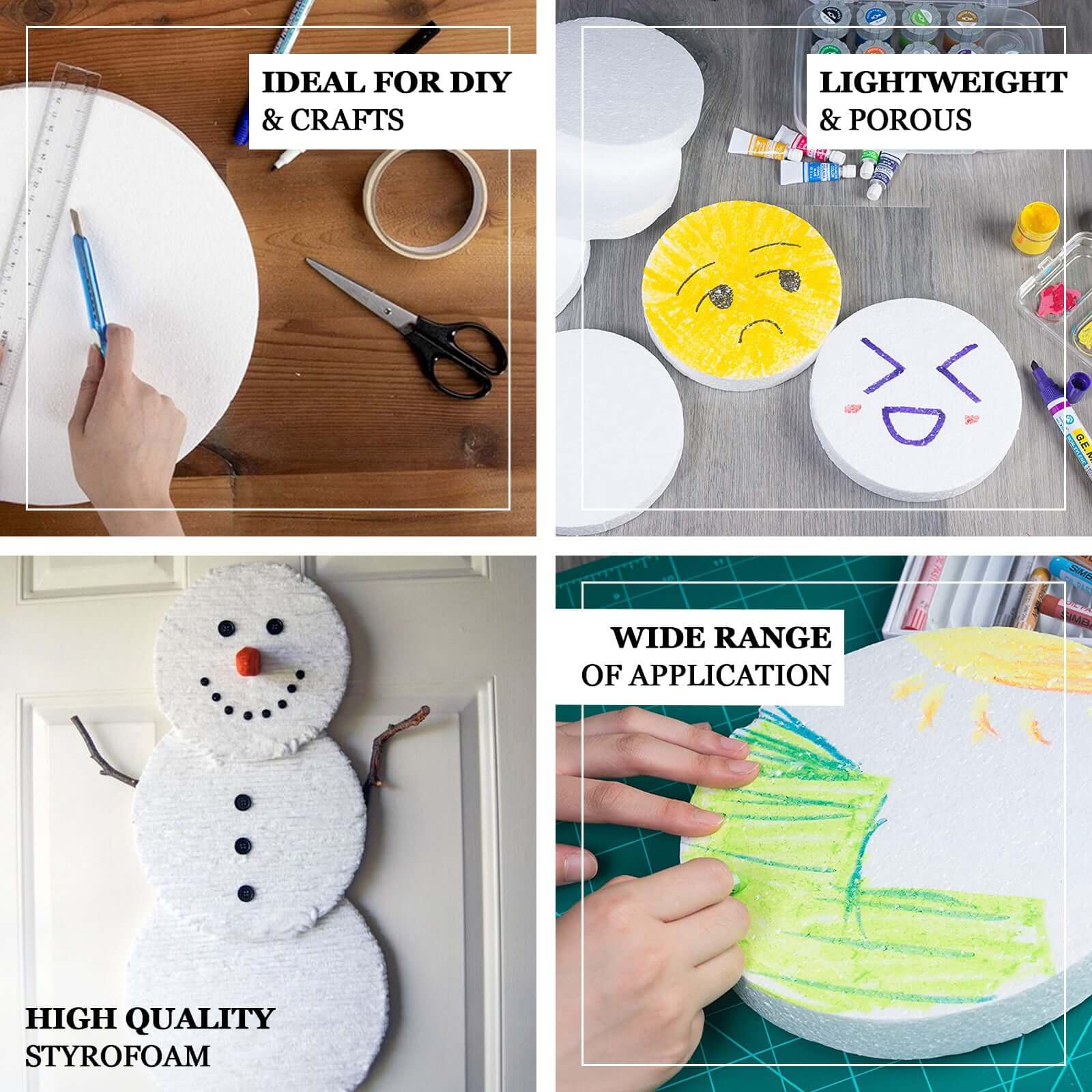 12 Pack 8" White StyroFoam Disc, DIY Polystyrene Foam Craft Supplies