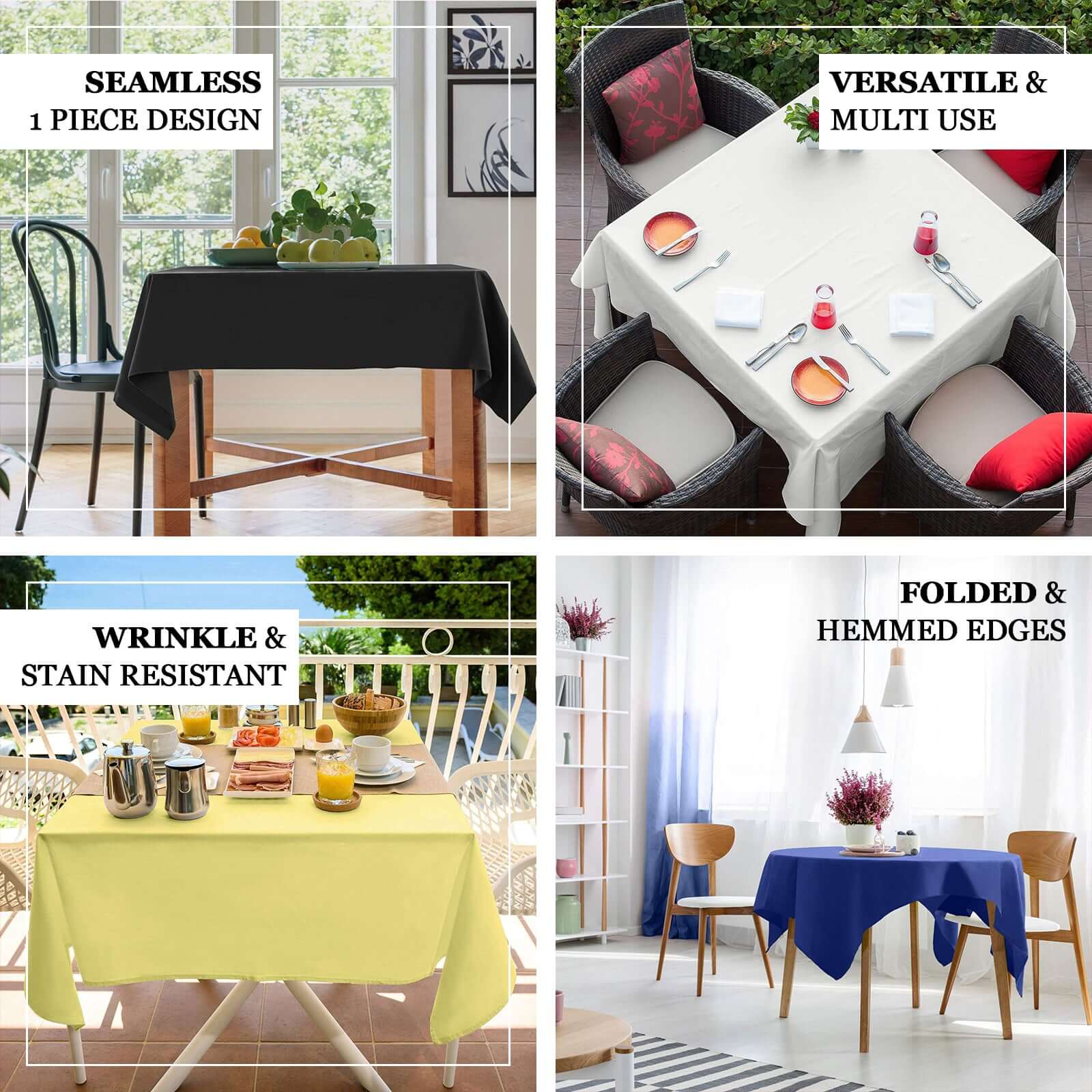 Polyester 54"x54" Table Overlay Square Tablecloth Ivory - Wrinkle-Resistant & Durable Table Cover