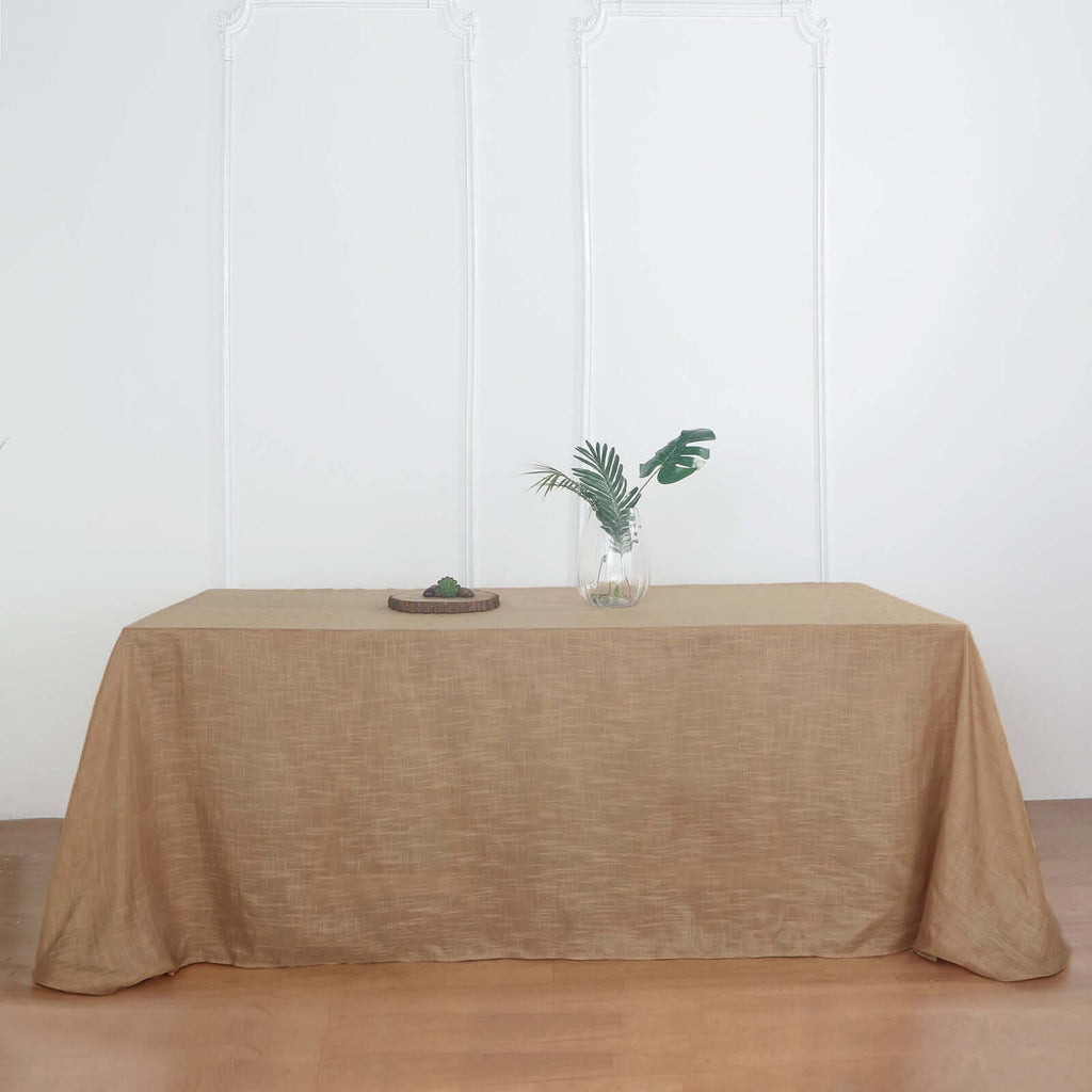 Faux Linen 90"x132" Rectangular Tablecloth Natural - Slubby Texture Wrinkle-Resistant Seamless Table Cover