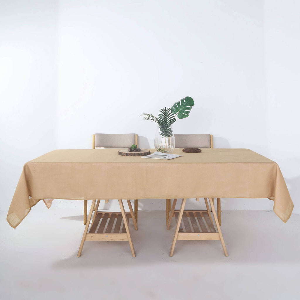 Faux Linen 60"x102" Rectangular Tablecloth Natural - Slubby Textured & Wrinkle Resistant Table Cover