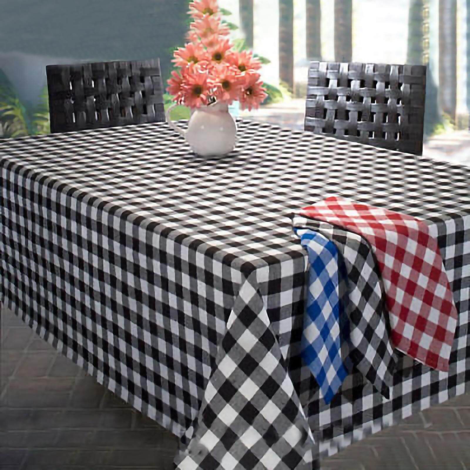 Polyester 60"x126" Rectangle Tablecloth White/Black - Stylish Checkered Buffalo Plaid Design for Farmhouse Themes