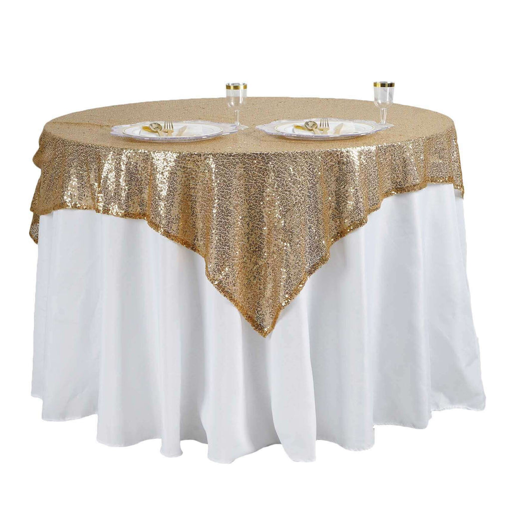 Sequin 60"x60" Table Overlay Square Tablecloth Gold - Luxe Wedding Table Topper