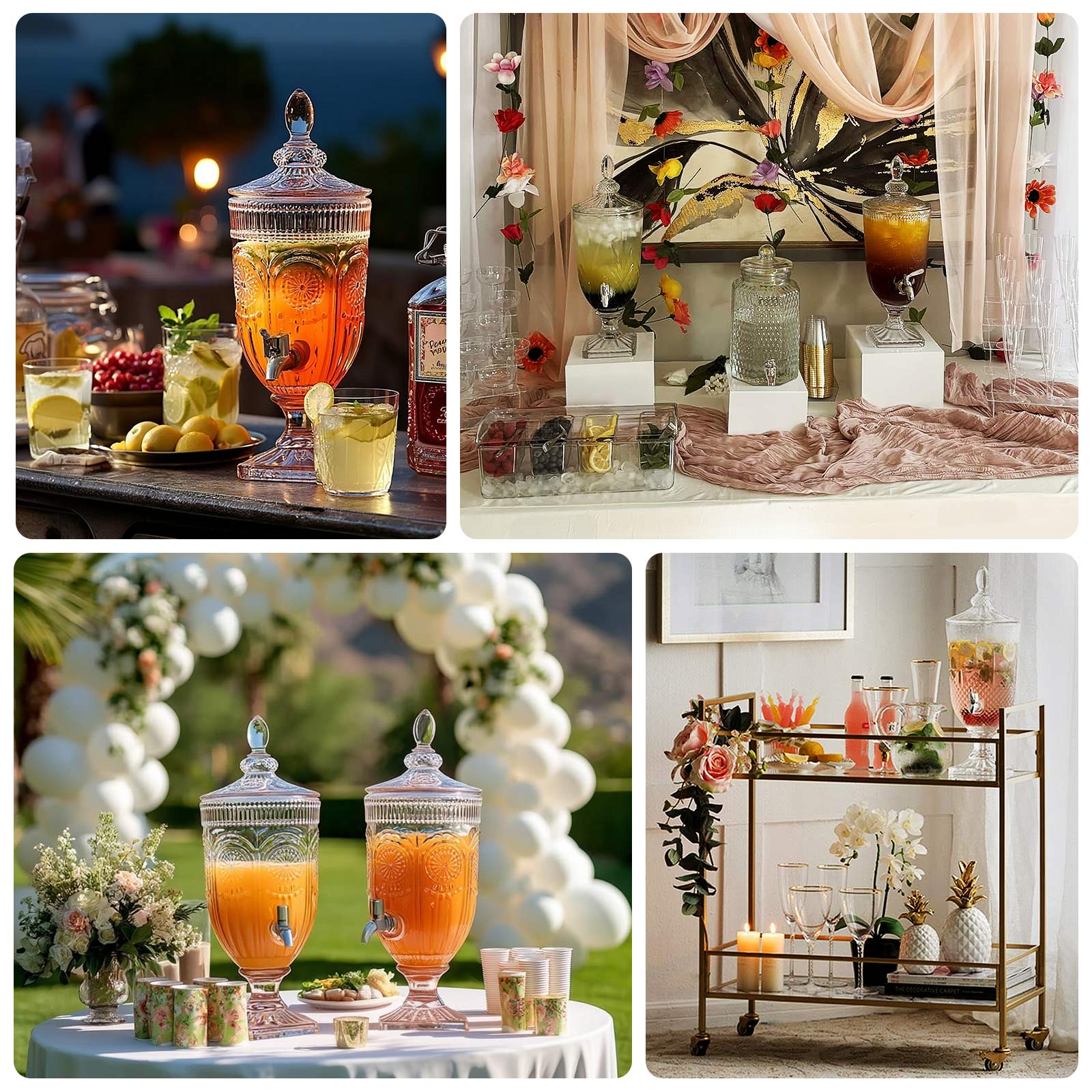 Vintage Cut Crystal Glass Drink Dispenser with Lid & Spigot â€“ Tall Beverage Server, Vertical Panel & Floral Design, 3L - Bell Racket Store