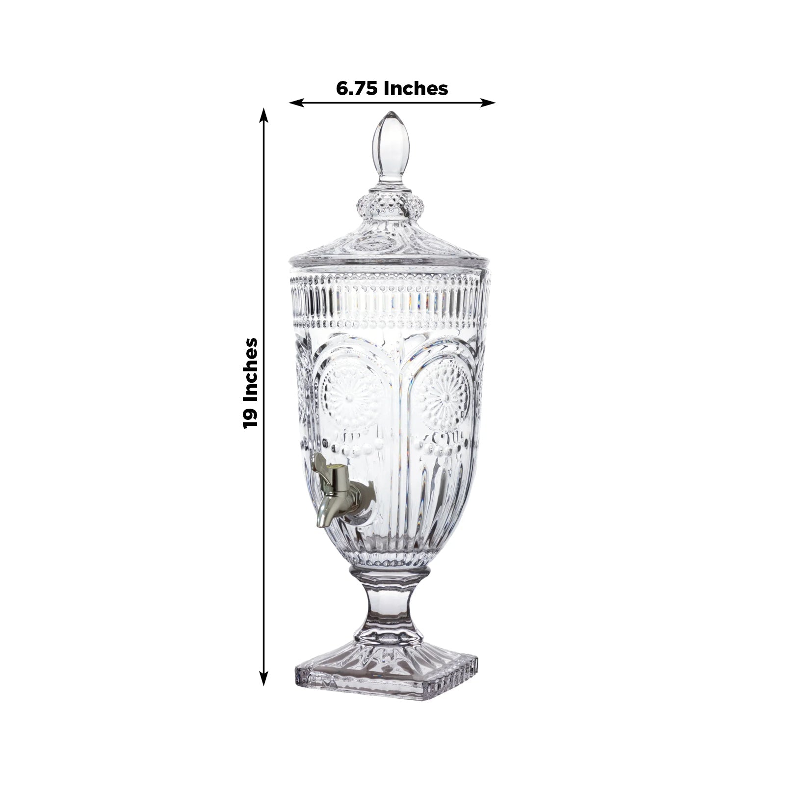 Vintage Cut Crystal Glass Drink Dispenser with Lid & Spigot â€“ Tall Beverage Server, Vertical Panel & Floral Design, 3L - Bell Racket Store