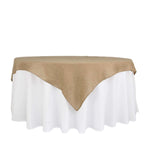 Burlap 72"x72" Faux Jute Table Overlay Square Tablecloth Natural - Boho Chic Design for Vintage Celebrations