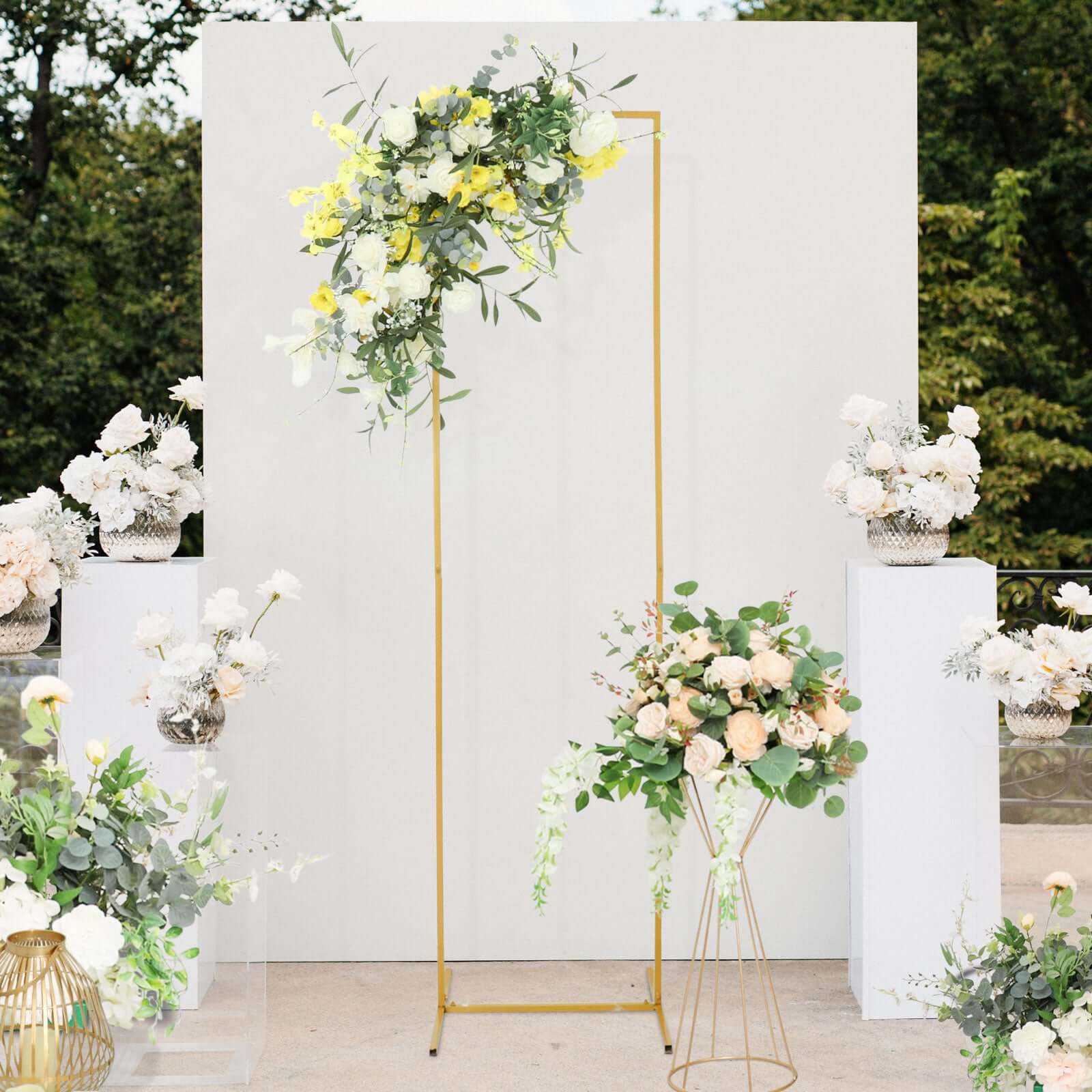 Wedding Arch Slim Gold Metal Rectangular Design Backdrop Stand - Floral Display Frame 6.5ft - Bell Racket Store