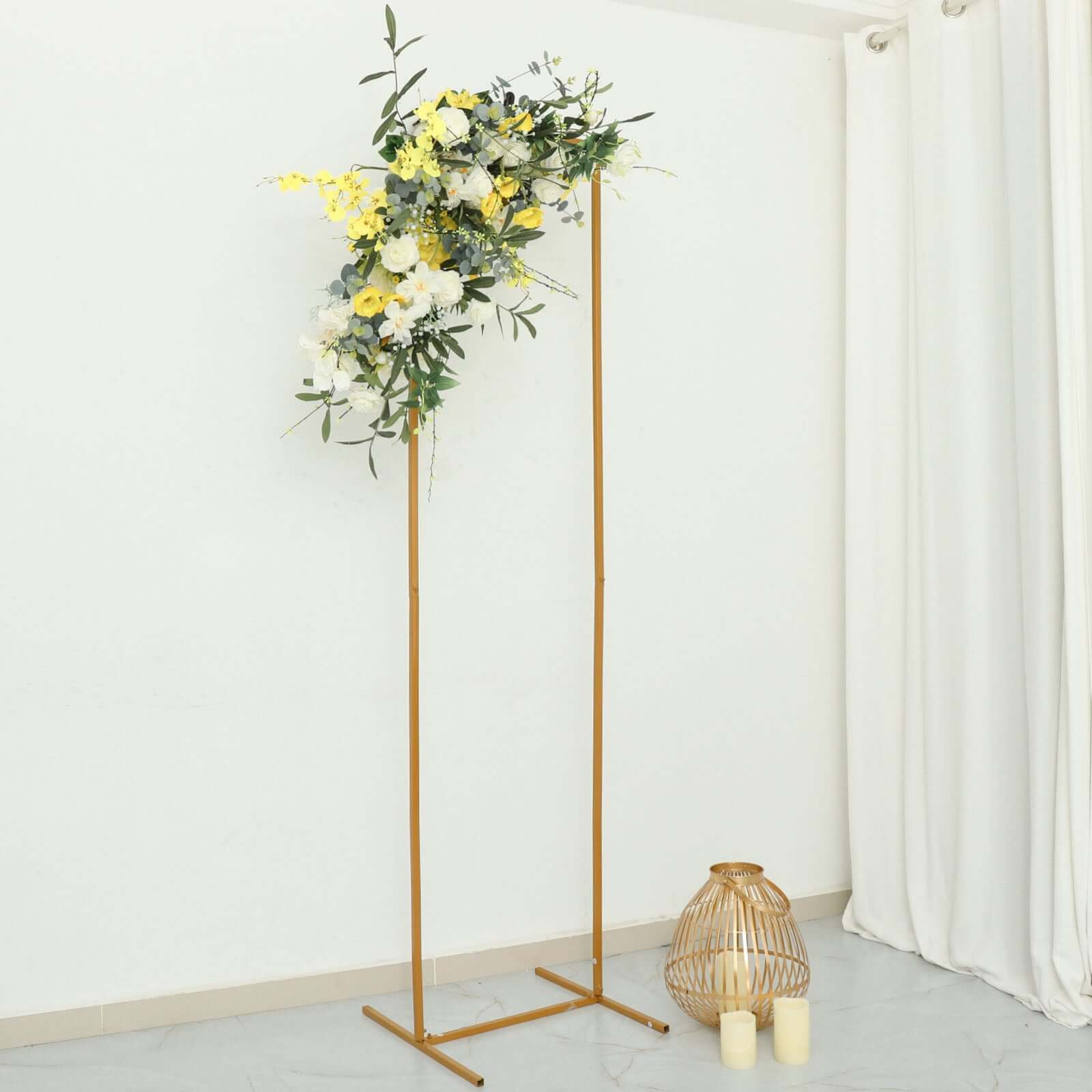 Wedding Arch Slim Gold Metal Rectangular Design Backdrop Stand - Floral Display Frame 6.5ft - Bell Racket Store