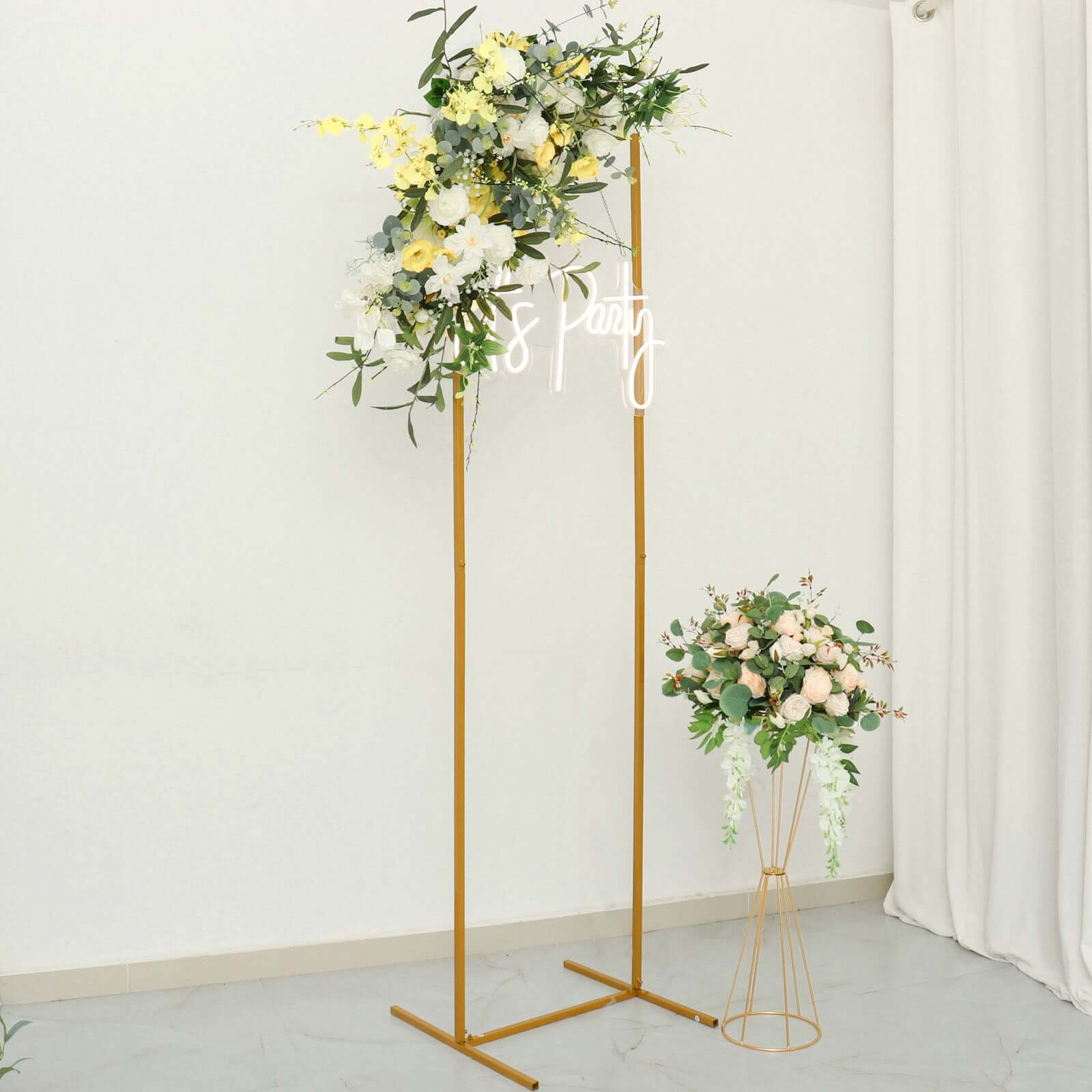 Wedding Arch Slim Gold Metal Rectangular Design Backdrop Stand - Floral Display Frame 6.5ft - Bell Racket Store