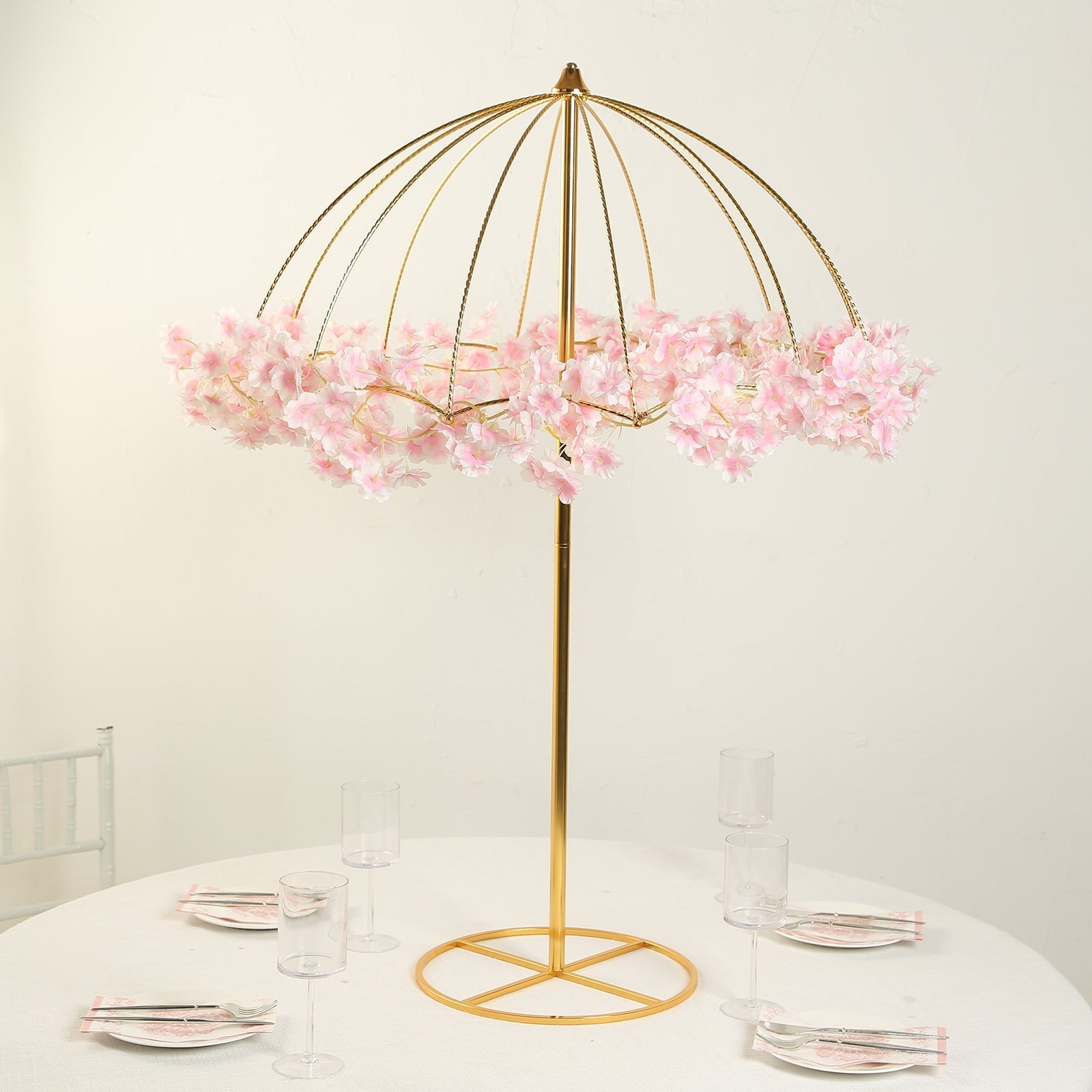 Wedding Centerpiece Umbrella Design Metal Gold - Round Base Floral Frame Stand 42" - Bell Racket Store