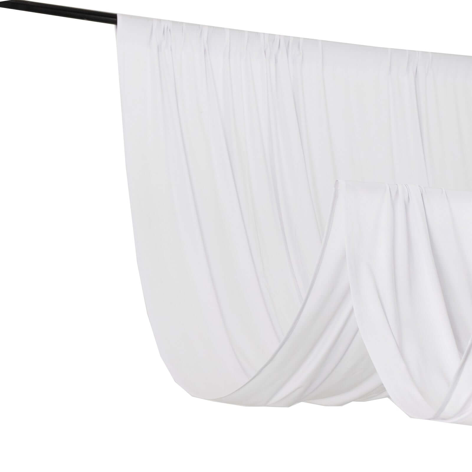 White 4 - Way Stretch Spandex Event Curtain Drapes, Wrinkle Free Backdrop Event Panel with Rod Pockets - 5ftx14ft - Bell Racket Store
