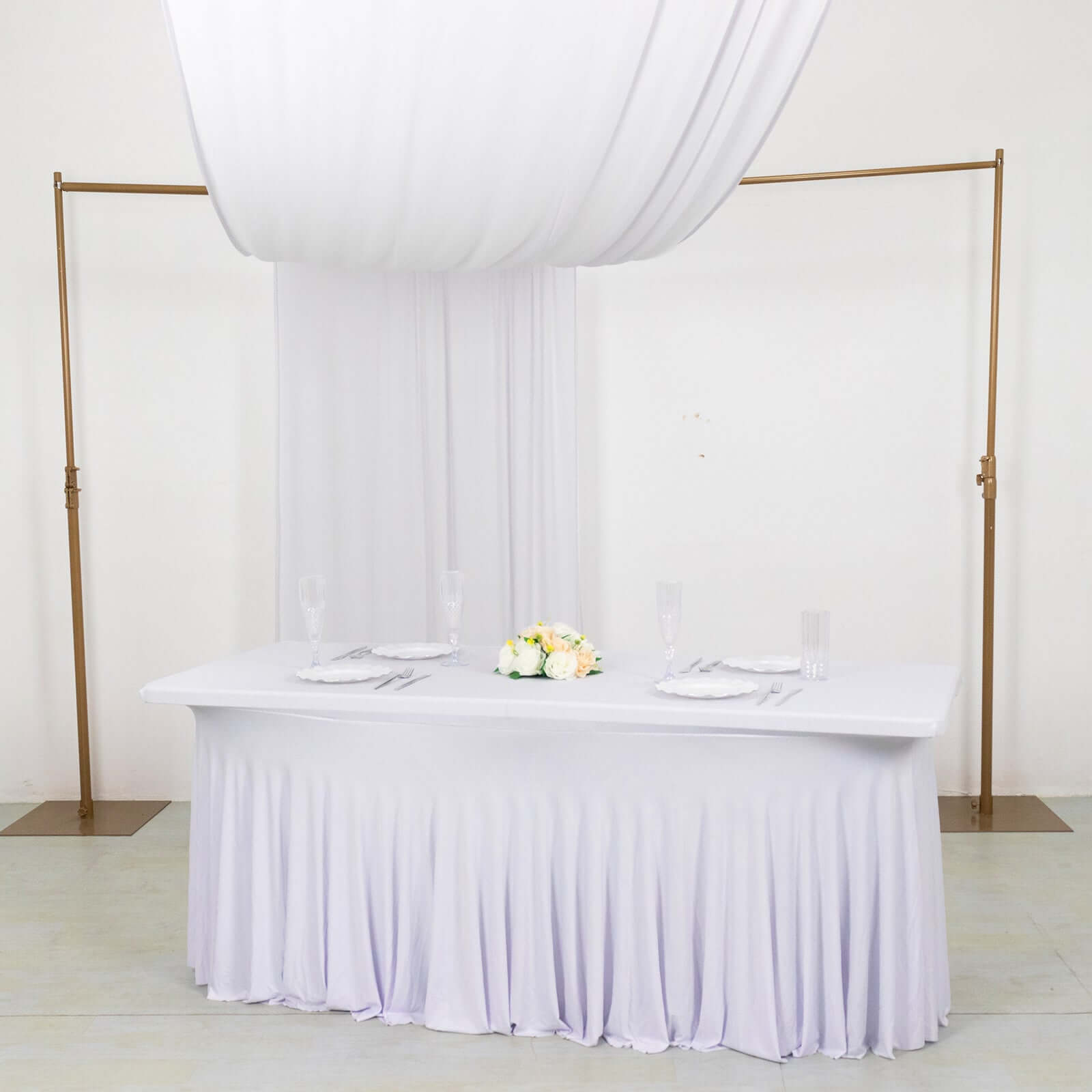 White 4 - Way Stretch Spandex Event Curtain Drapes, Wrinkle Free Backdrop Event Panel with Rod Pockets - 5ftx18ft - Bell Racket Store