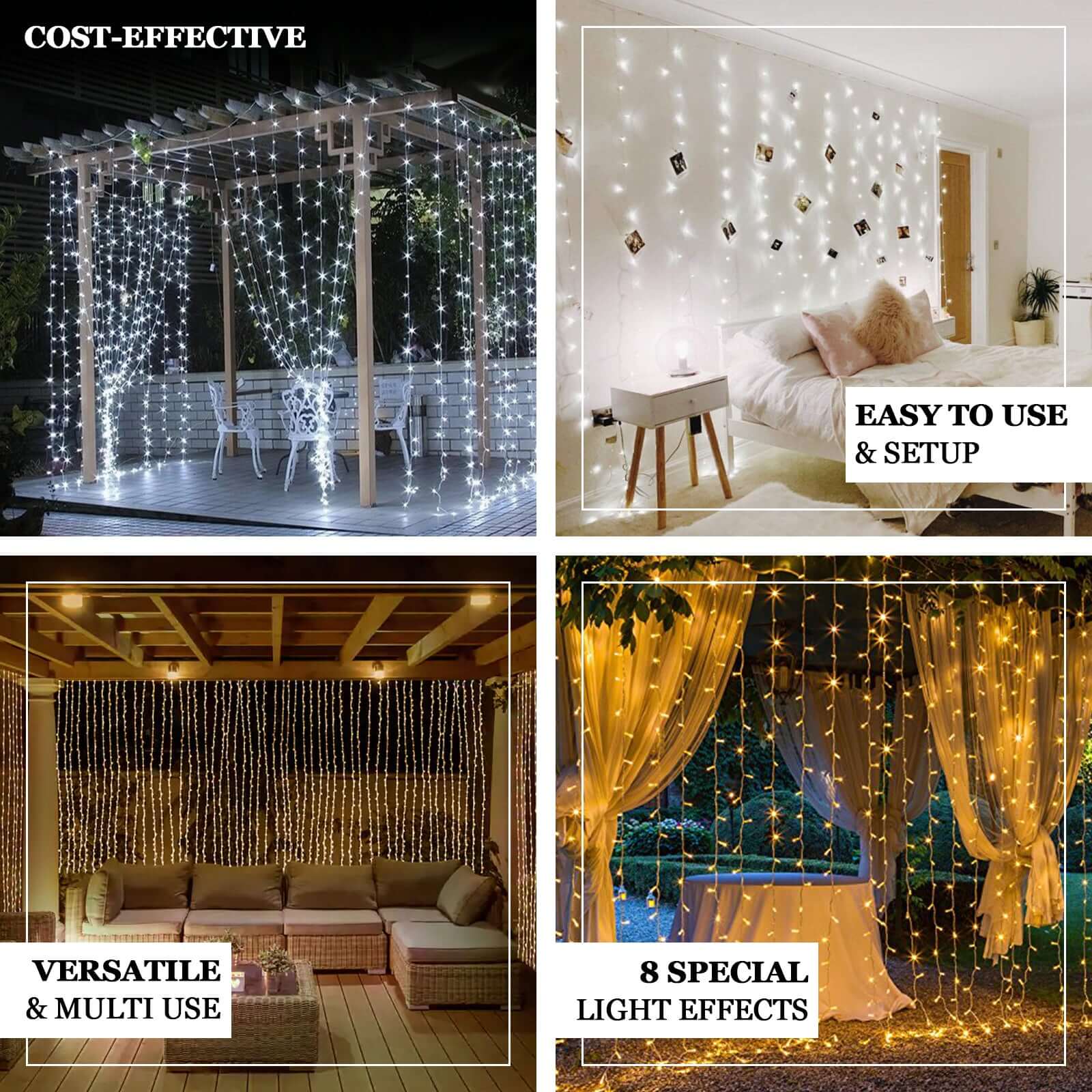 White 600 LED Twinkle Fairy Lights with 8 Modes, Plug In Connectable Curtain String Lights - 10ftx20ft - Bell Racket Store