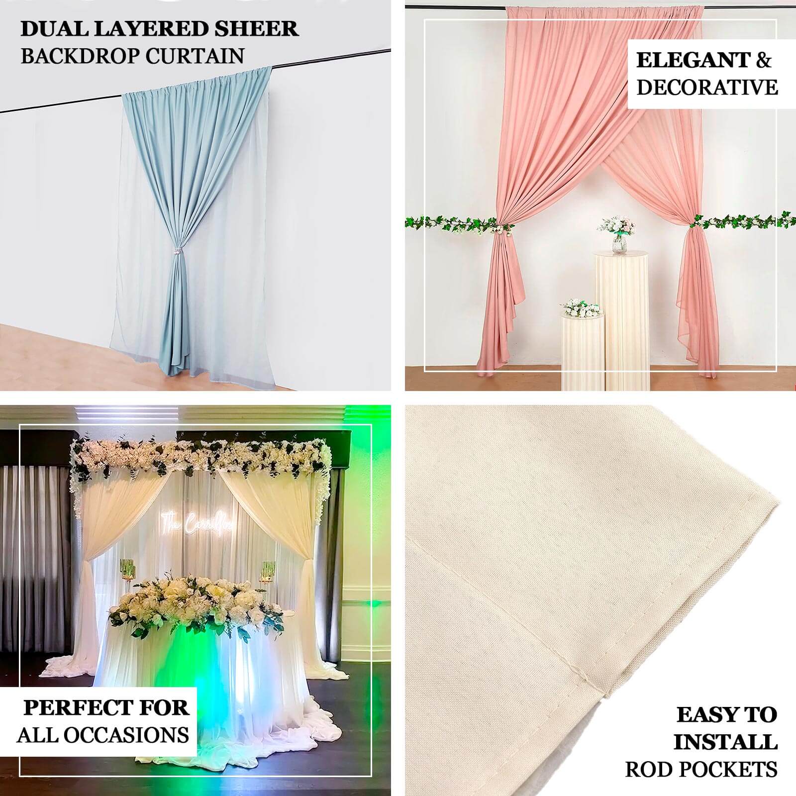 White Chiffon Polyester Event Curtain Drapes, Dual Layer Divider Backdrop Curtain Panels with Rod Pockets - 10ftx10ft - Bell Racket Store