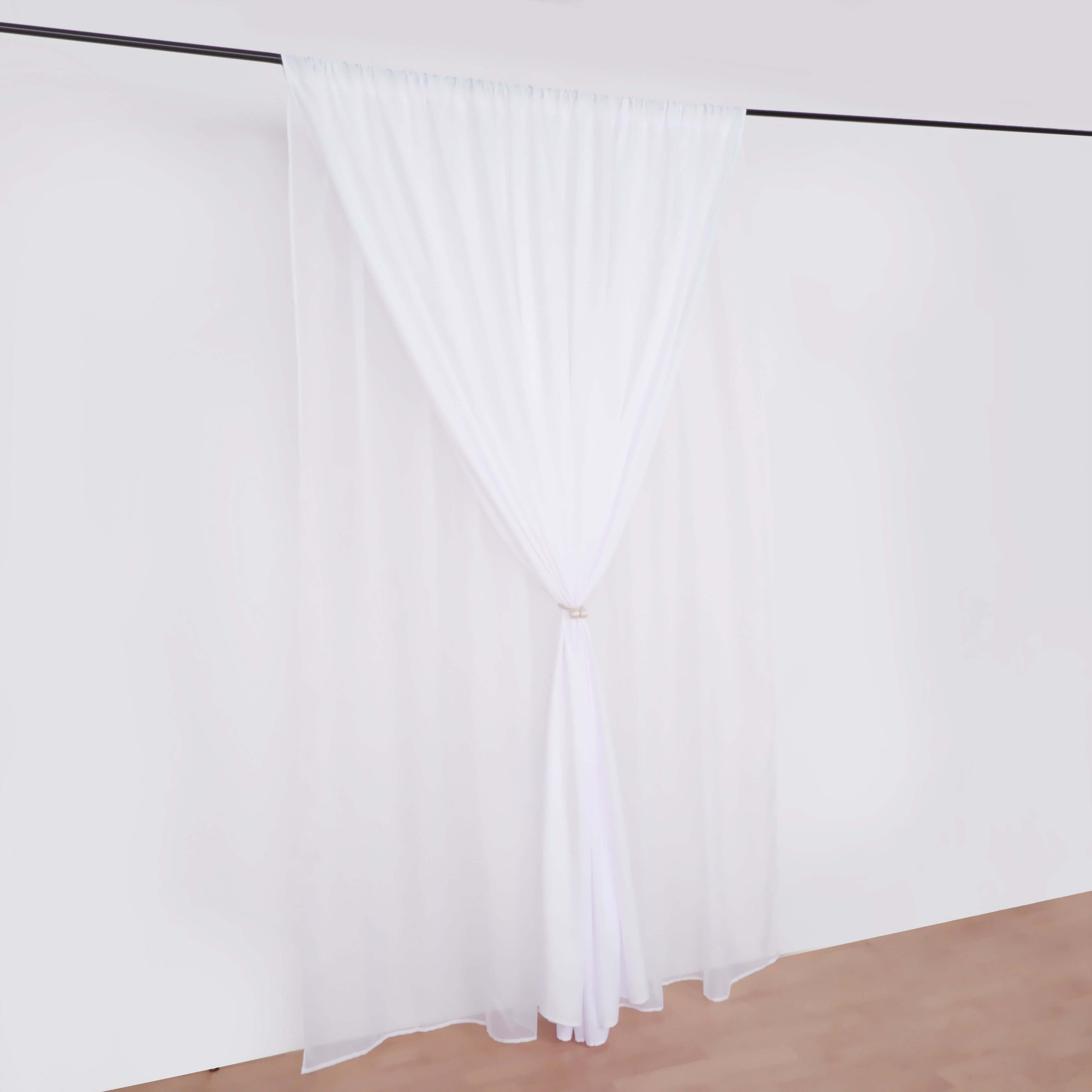 White Chiffon Polyester Event Curtain Drapes, Dual Layer Divider Backdrop Curtain Panels with Rod Pockets - 10ftx10ft - Bell Racket Store