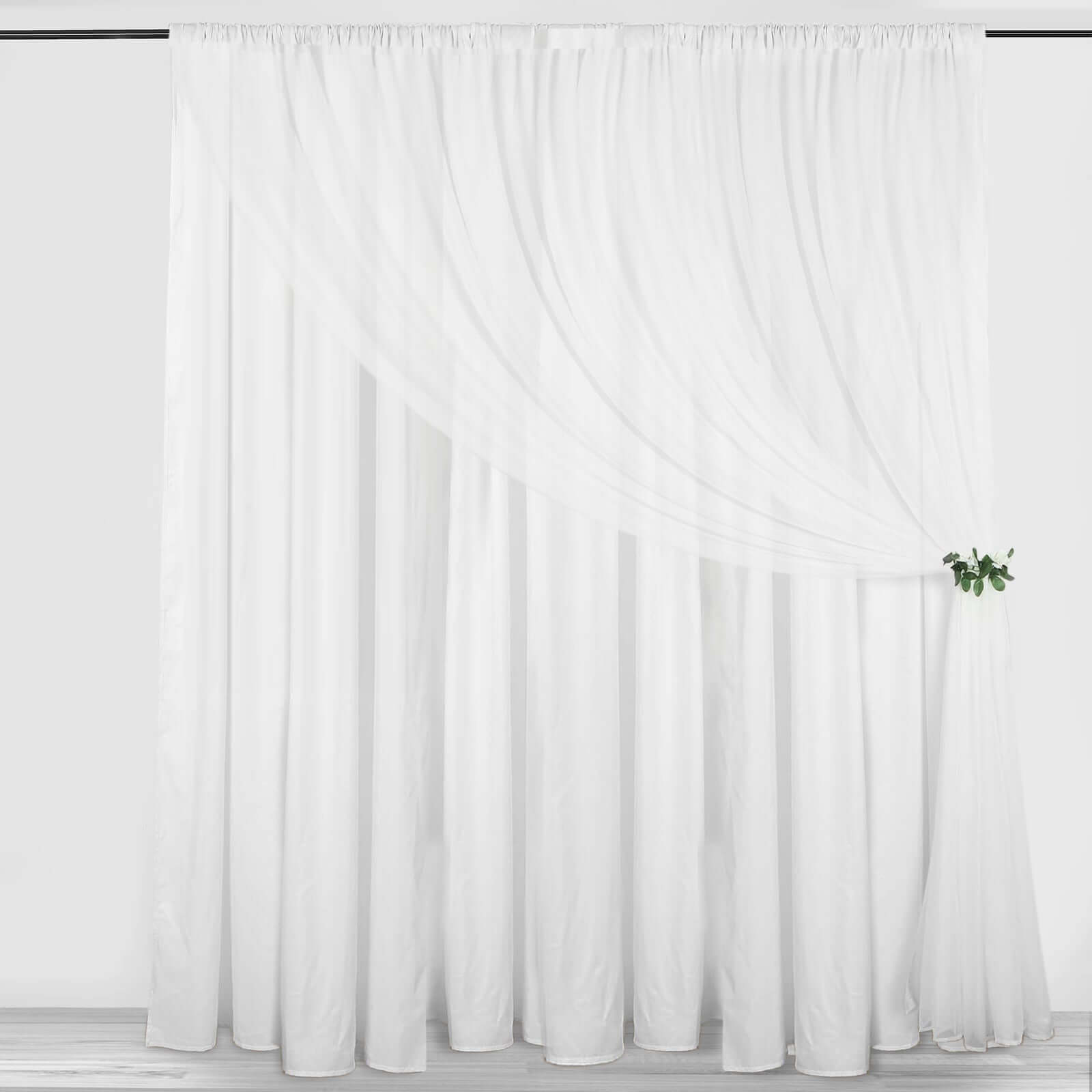 White Chiffon Polyester Event Curtain Drapes, Dual Layer Divider Backdrop Curtain Panels with Rod Pockets - 10ftx10ft - Bell Racket Store