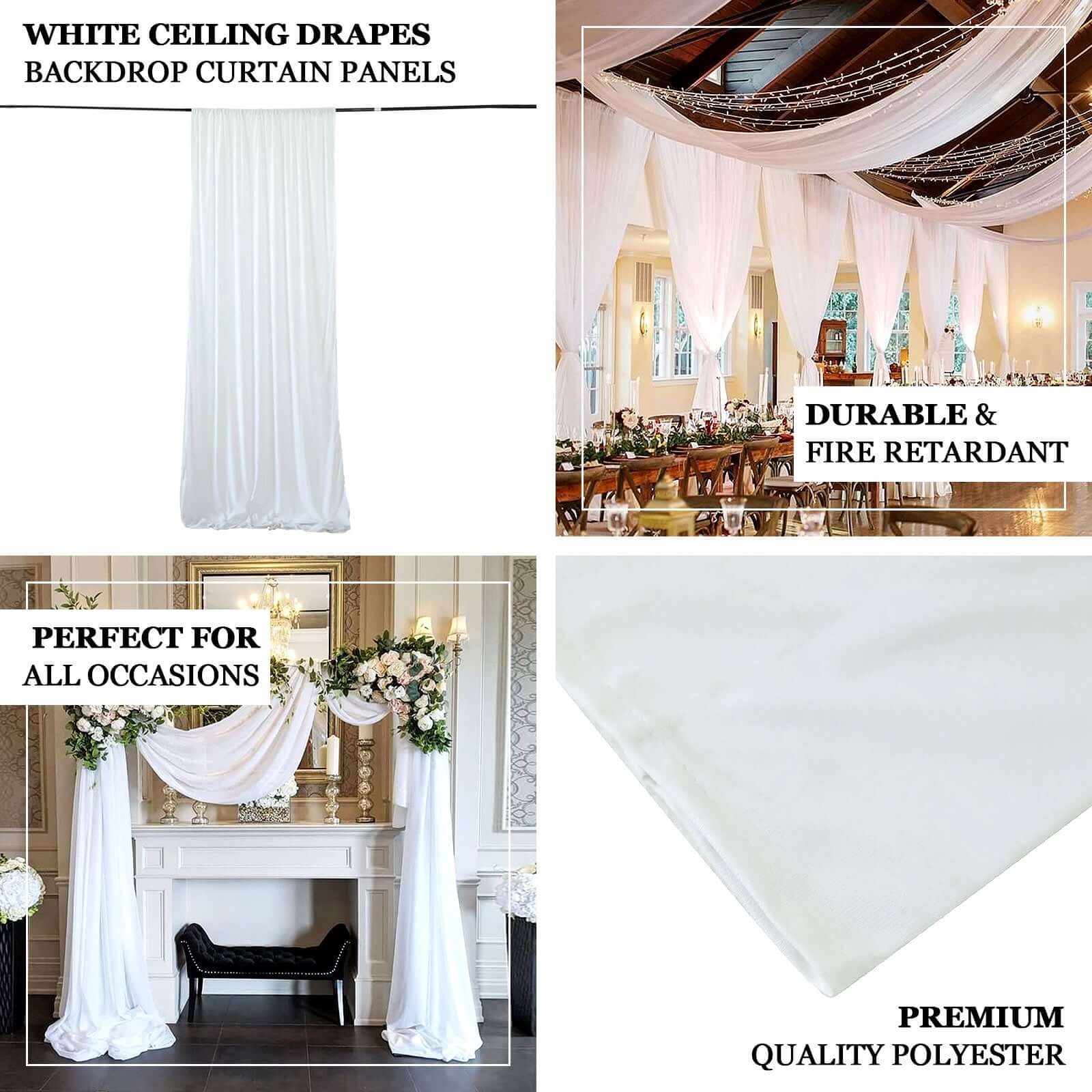 White Scuba Polyester Ceiling Drape Backdrop Curtain Panel, Commercial Grade Fire Retardant Wrinkle Free Draping Fabric With Rod Pockets - 5ftx20ft - Bell Racket Store