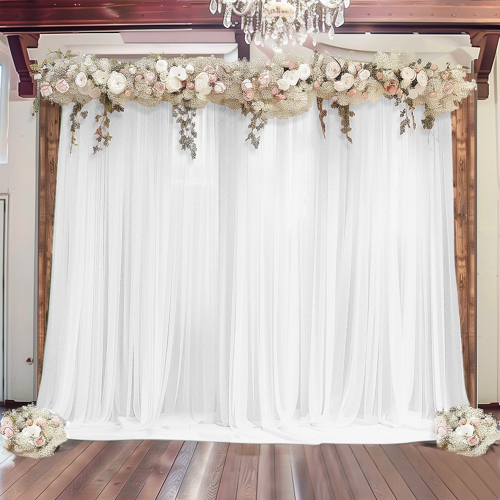 White Sheer Backdrop Drape â€“ 5ft x 14ft Wedding Arch & Ceiling Decor Panel, Wrinkle Free with Soft Shimmer - Bell Racket Store
