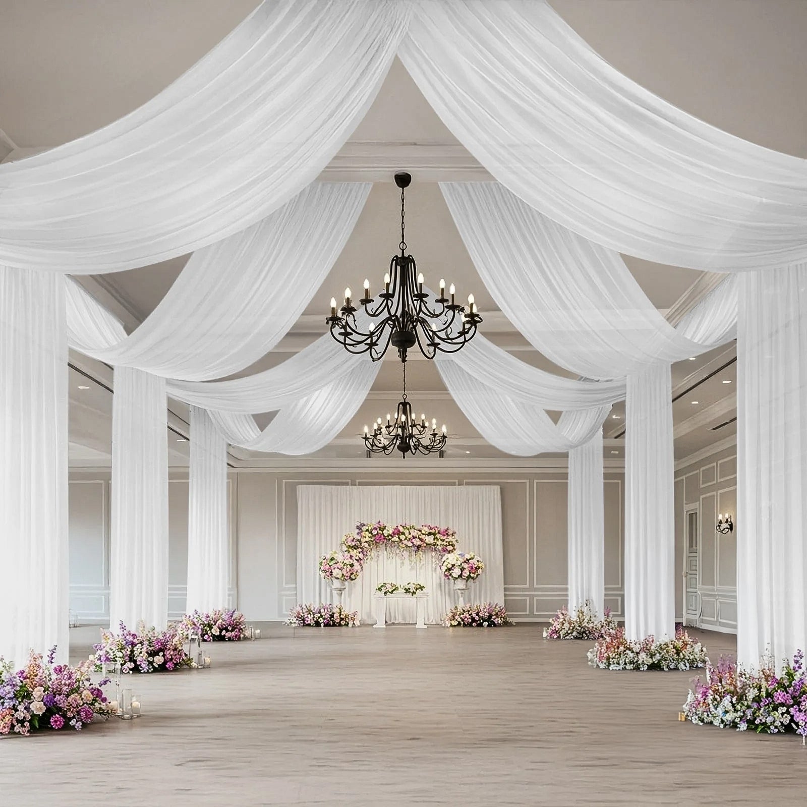 White Sheer Backdrop Drape â€“ 5ftx32ft Wedding Arch & Ceiling Decor Panel, Wrinkle Free with Soft Shimmer - Bell Racket Store