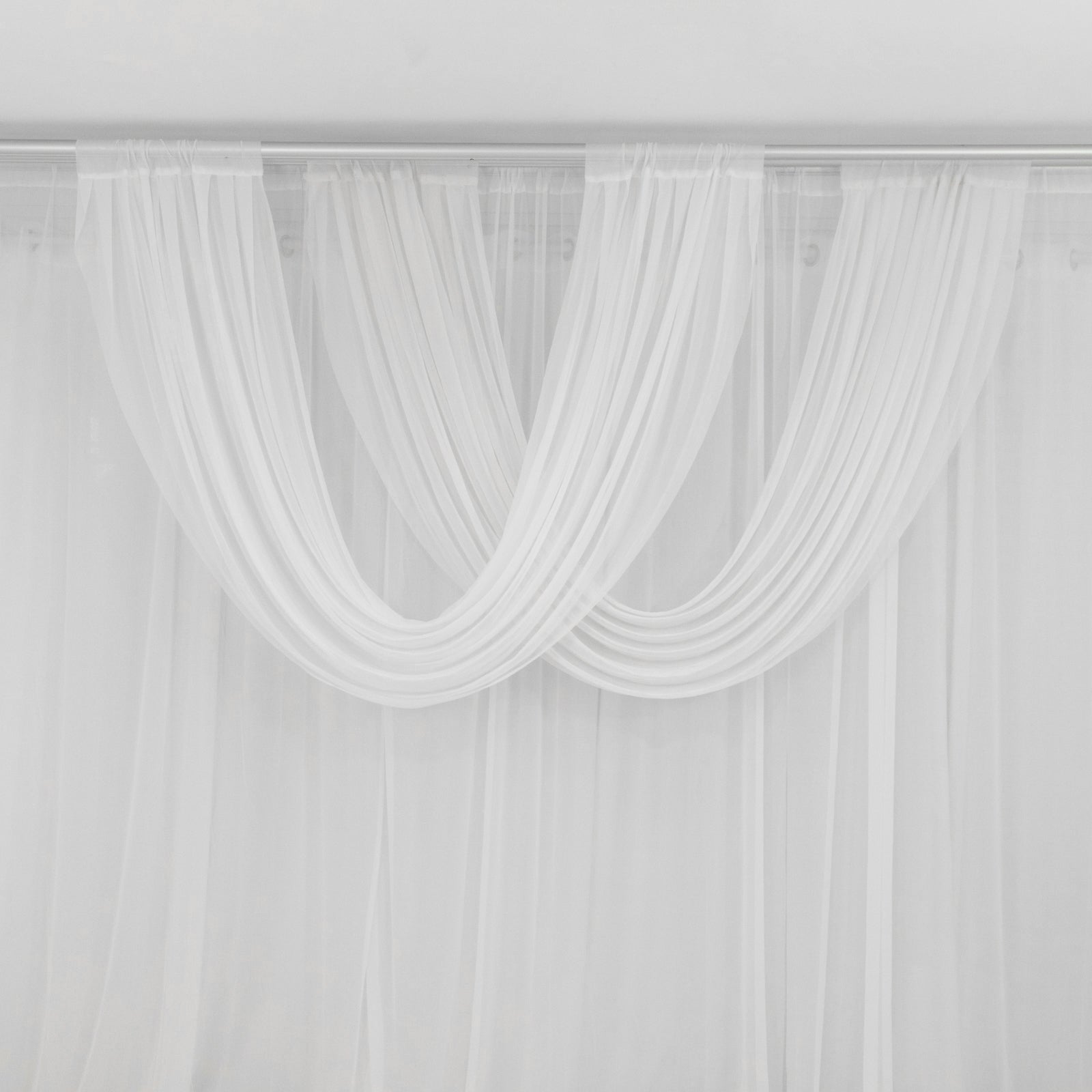 White Sheer Chiffon Valance Curtain 4ft x 5ft â€“ Wedding Arch Drape with Rod Pocket, Voile Backdrop Panel - Bell Racket Store