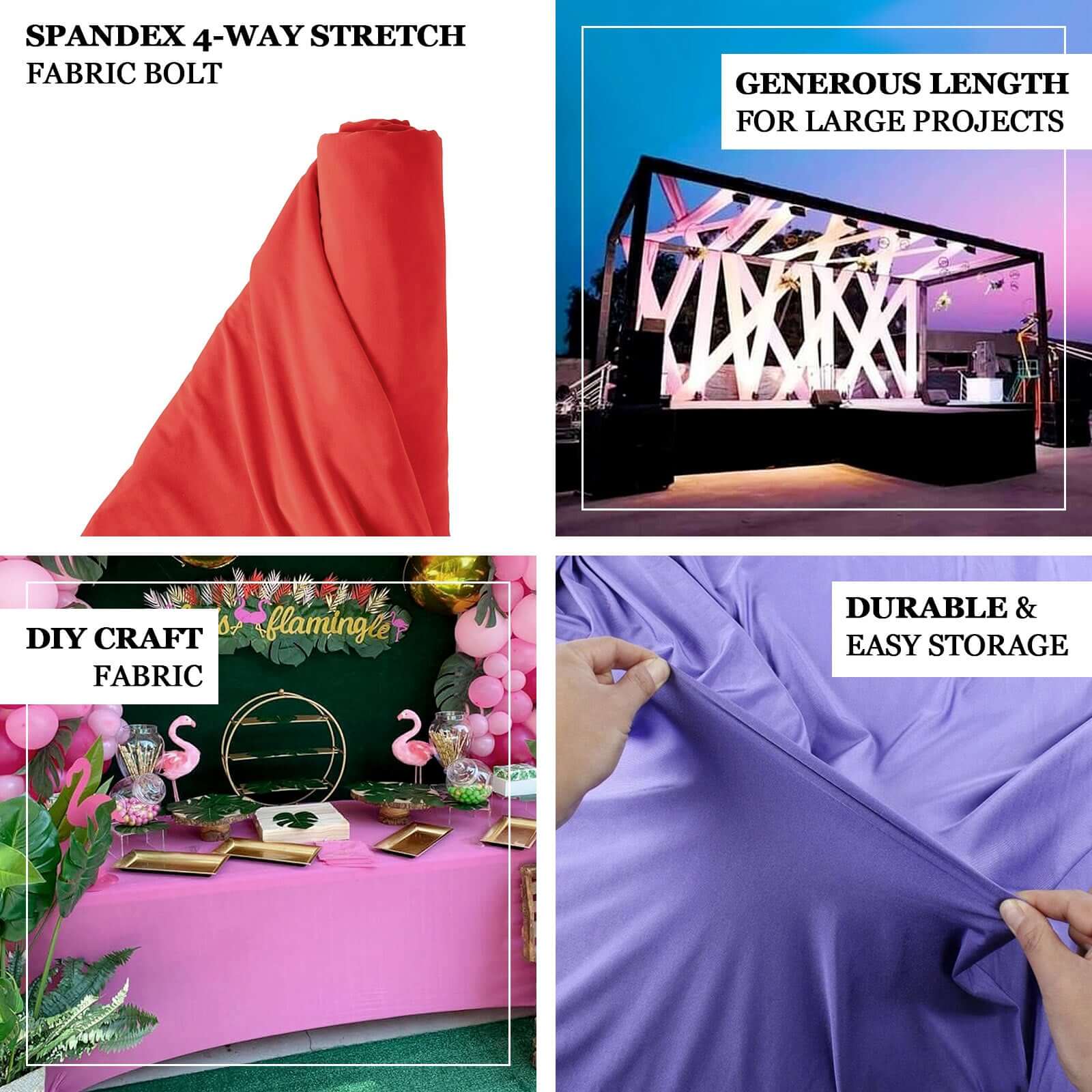 White Spandex 4 - Way Stretch Fabric Roll, DIY Craft Fabric Bolt - 60"x10 Yards - Bell Racket Store