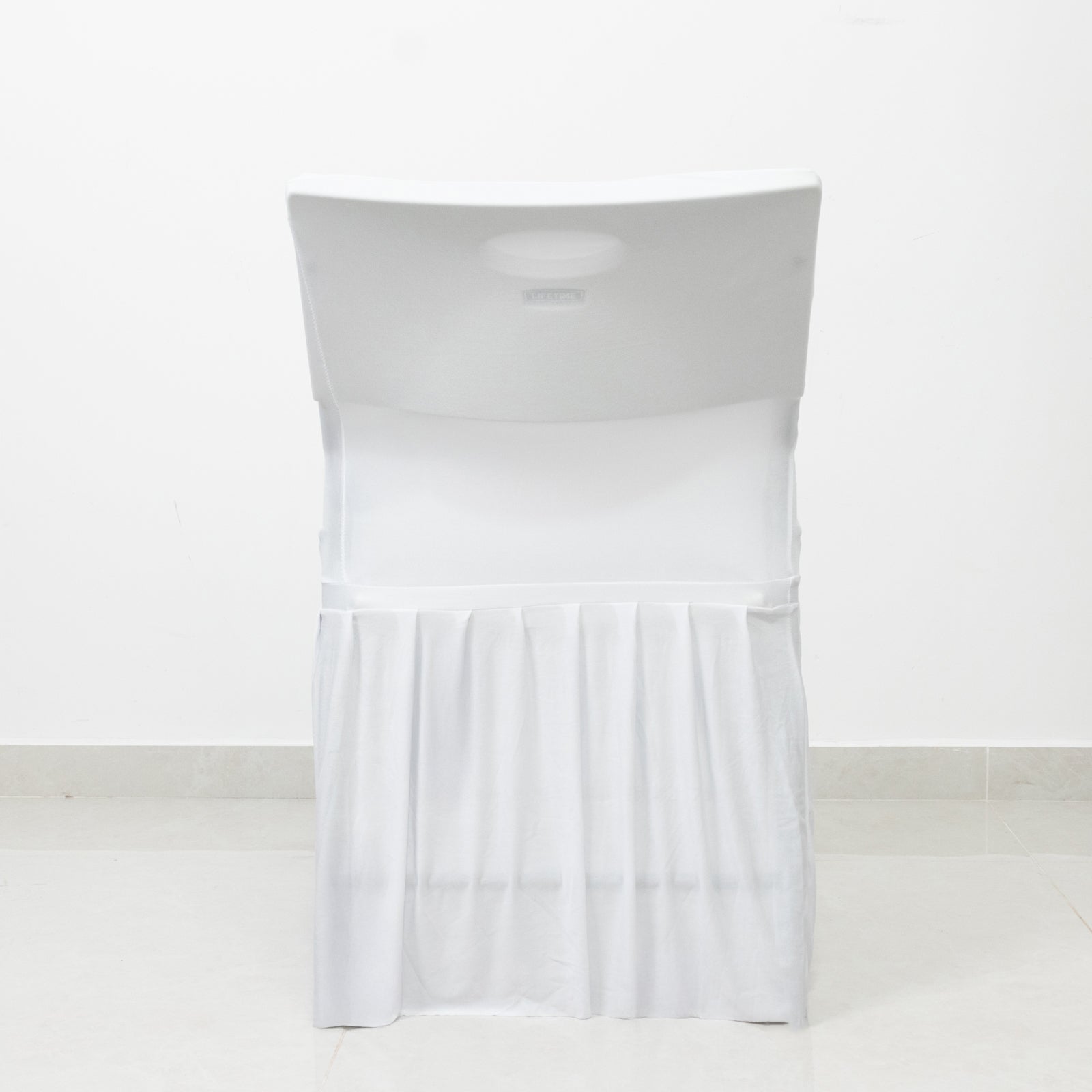 White Spandex Pleated Lifetime Folding Chair Cover â€“ Stretch Slipcover with Floor - Length Skirt, Also Fits Standard Chairs - Bell Racket Store