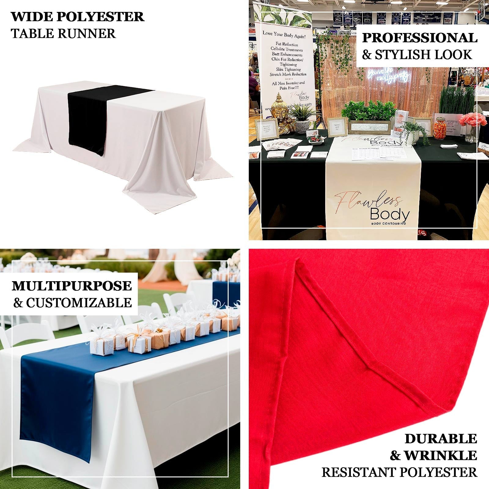Wide Polyester 24"x72" Table Runner Red - Durable Trade Show Table Linen - Bell Racket Store