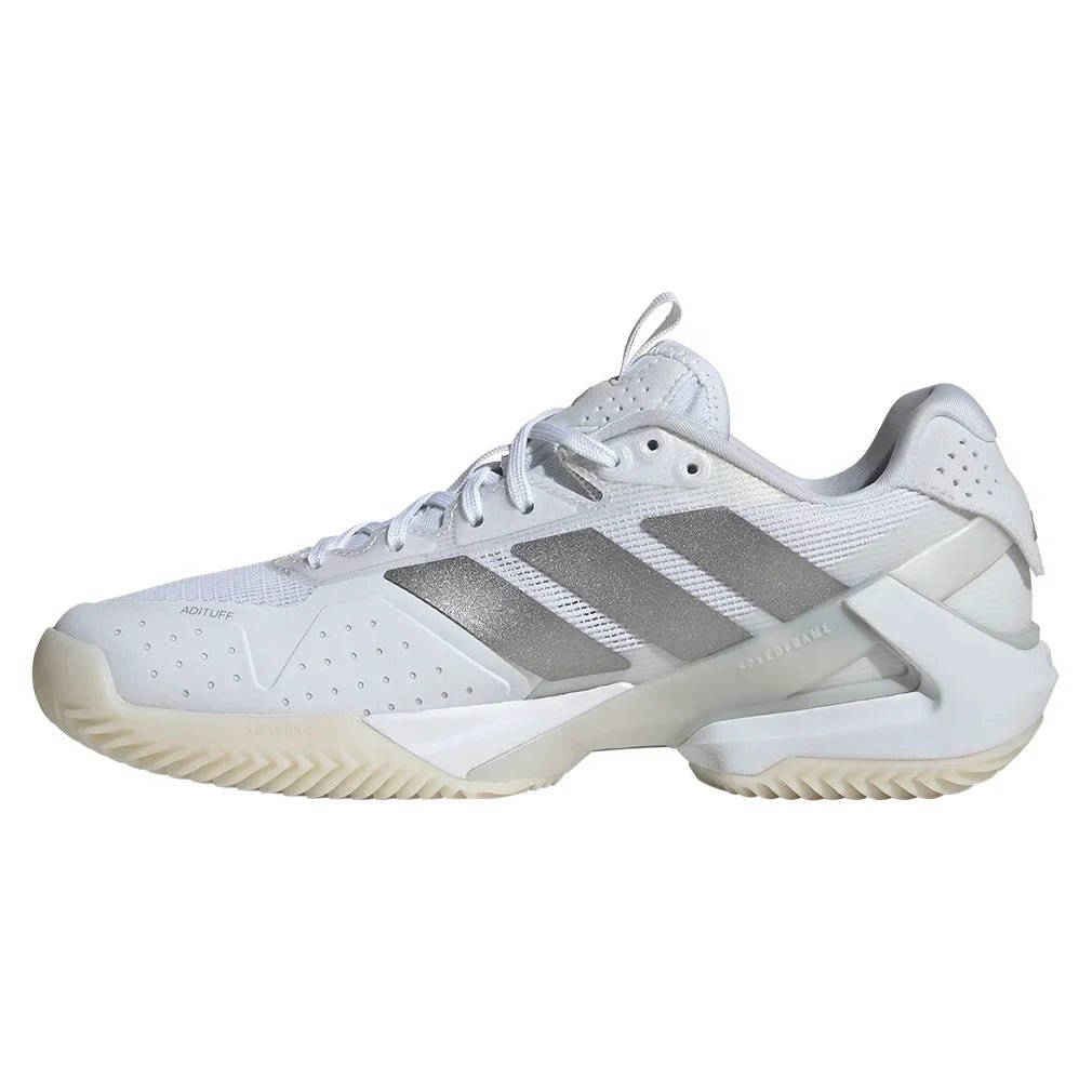 Women's adizero Ubersonic 5 Clay Tennis Shoes Footwear White and Silver Metallic - Bell Racket Store