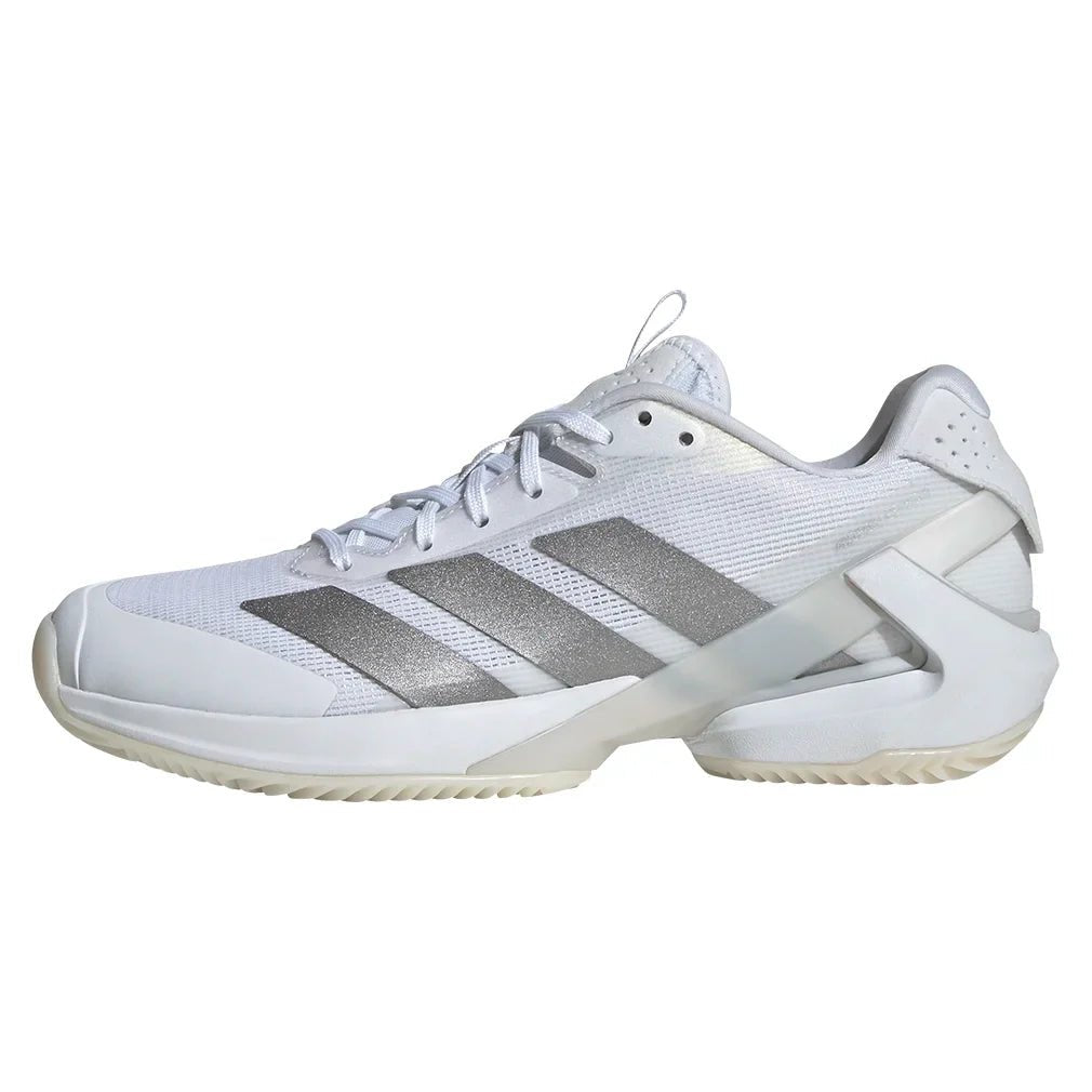 Women's adizero Ubersonic 5 Clay Tennis Shoes Footwear White and Silver Metallic - Bell Racket Store