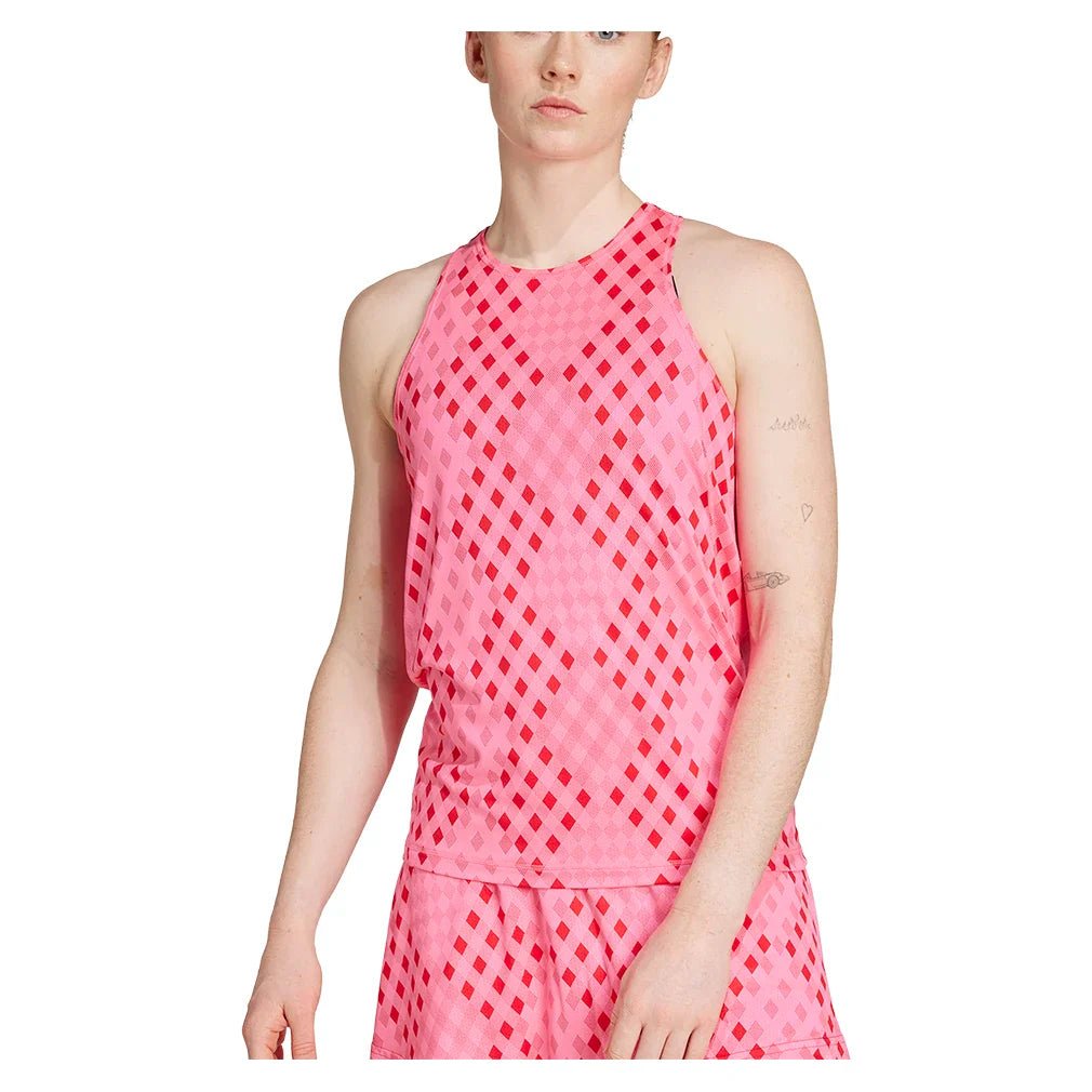 Women's Club Graphic Tennis Tank Lucid Pink and Better Scarlet - Bell Racket Store