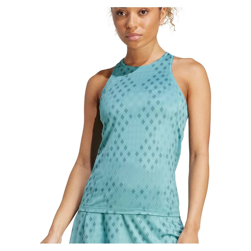 Women's Club Graphic Tennis Tank Powder Teal and Preloved Teal - Bell Racket Store